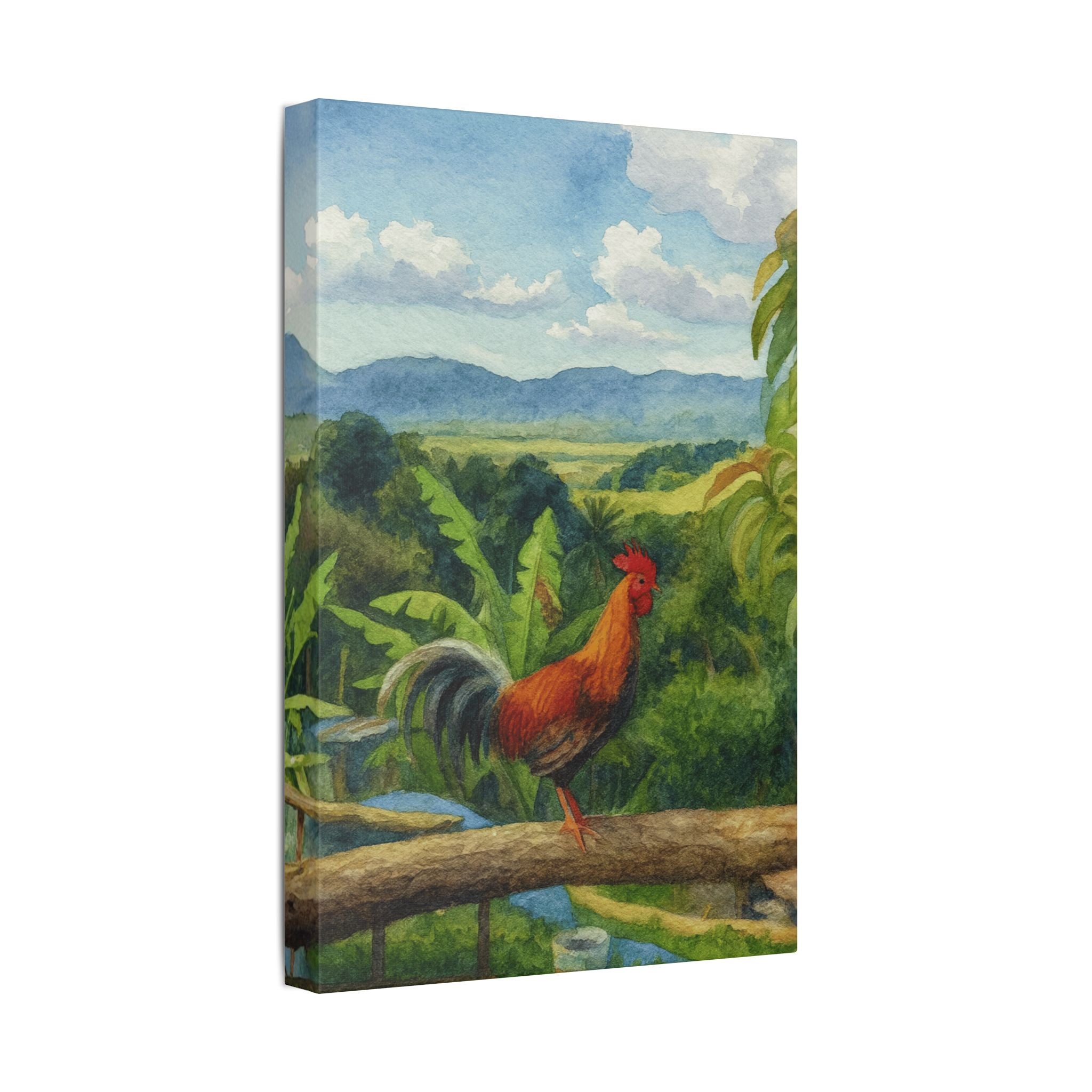 These Puerto Rico inspired Rooster Morning Landscape Canvas