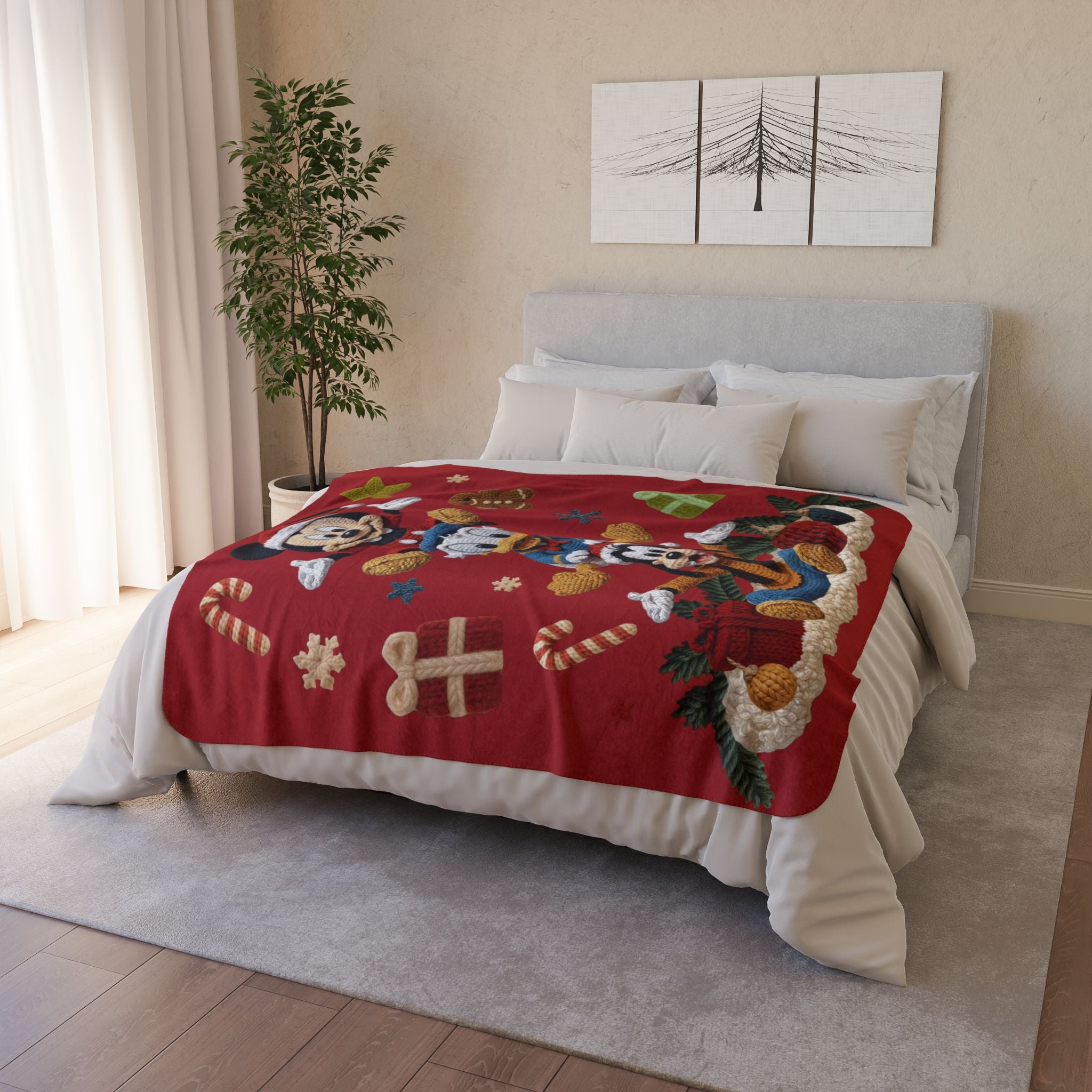 Winter Wonderland Cartoon Fleece Blanket Christmas Disney Fleece Sherpa Blanket  Mickey, Donald & Goofy Holiday Throw