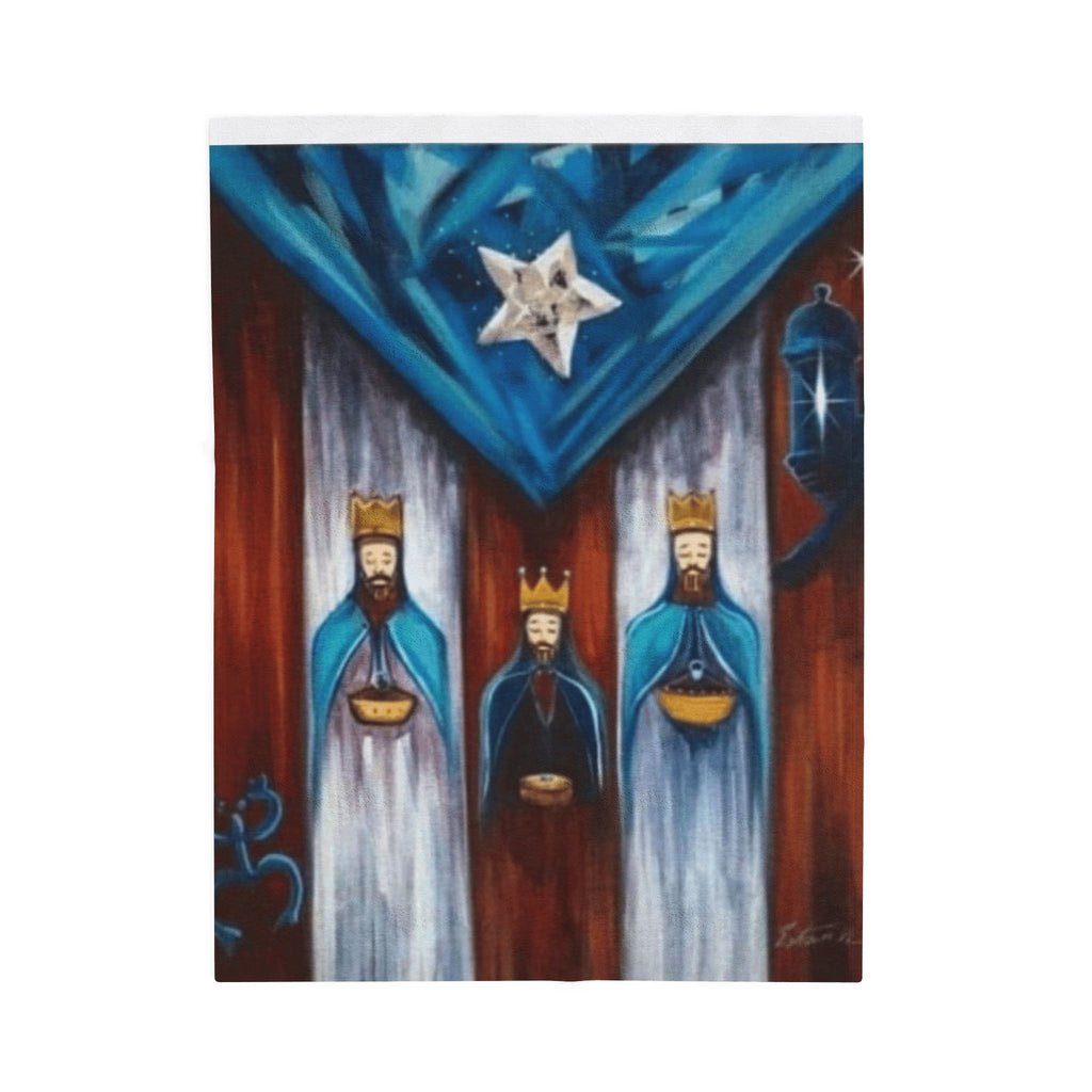 Three Kings Velveteen Plush Blanket — Nativity Magi Christmas Throw Navidad Boricua Christmas Blanket