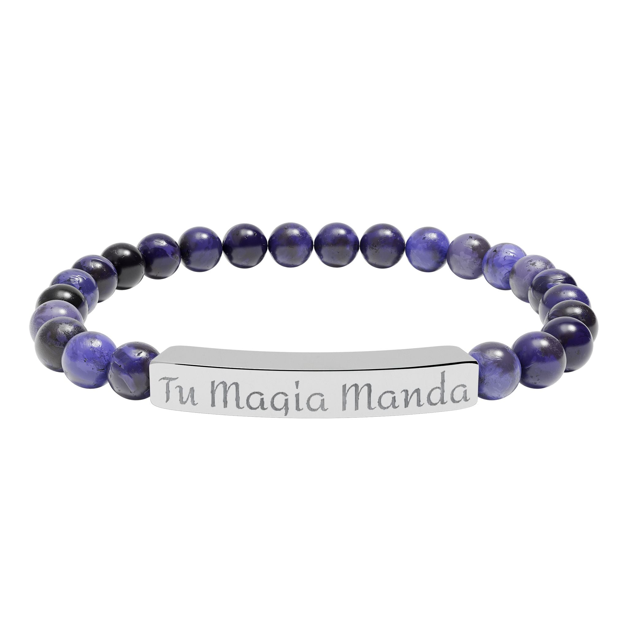 Tu Magia Manda Engravable Natural Stone Stretch Bracelet — Personalized Bar Bead Bracelet