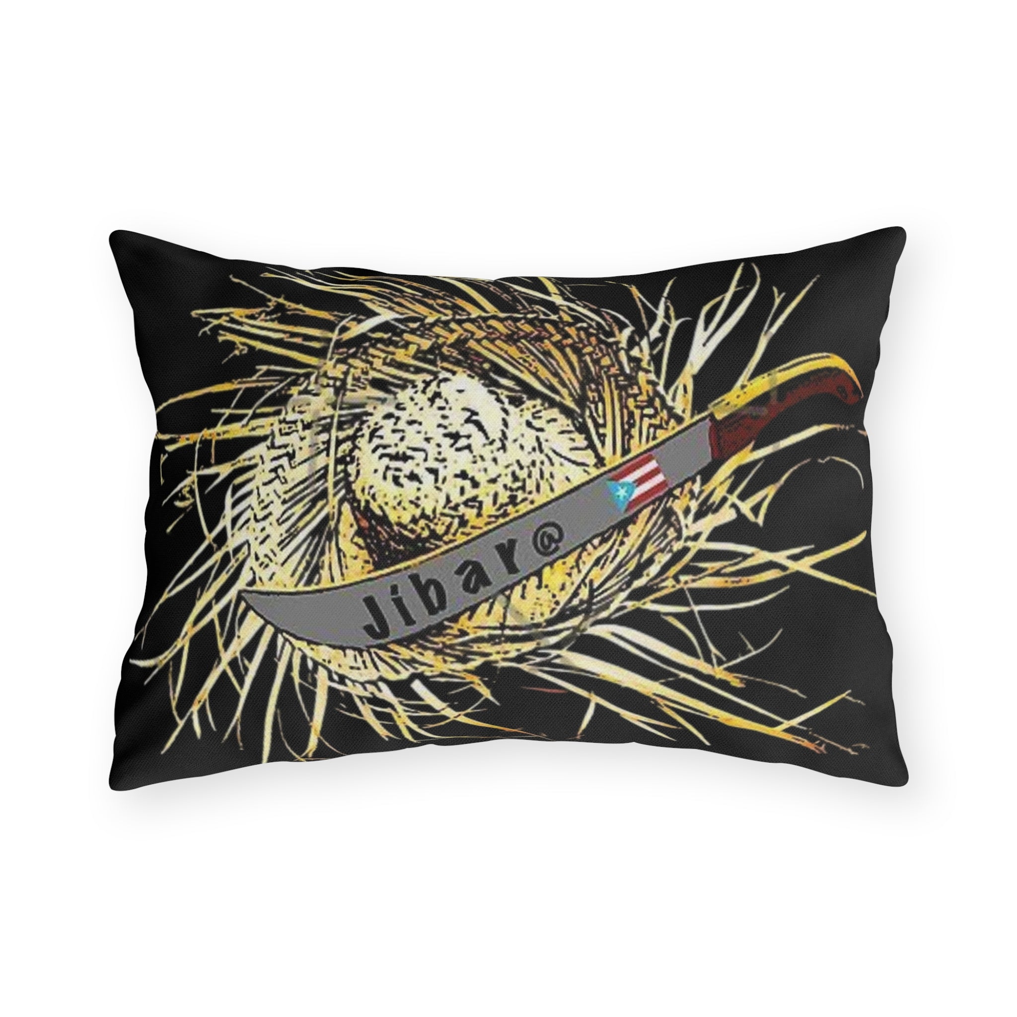 Puerto Rico Culture Pillow Outdoor Pillow – Rustic Straw Hat & Machete Design (Jibaro)