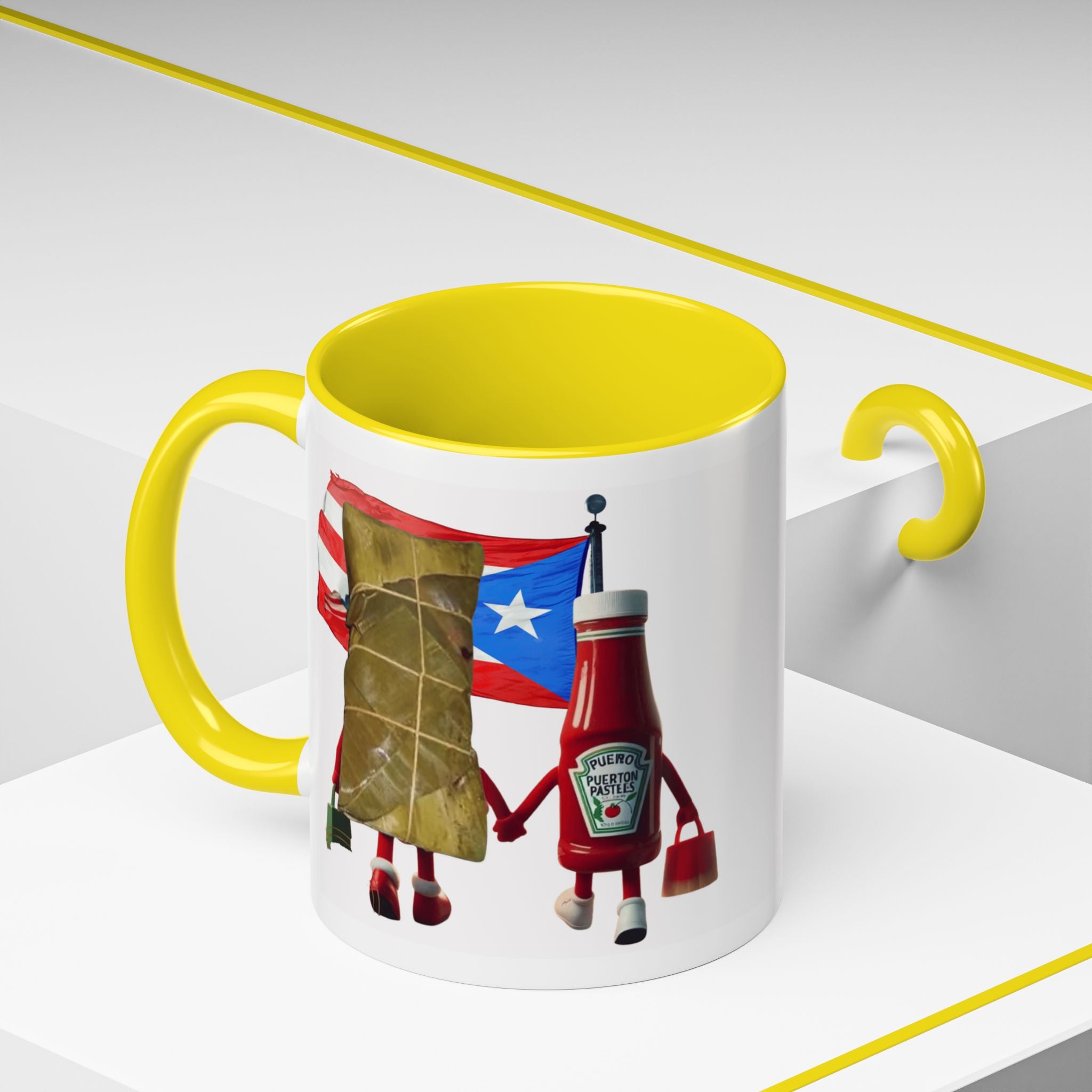 Puerto Rican Flag Ketchup & Pasteles Coffee Mug — Funny Food Friends Accent Mug (11/15oz)