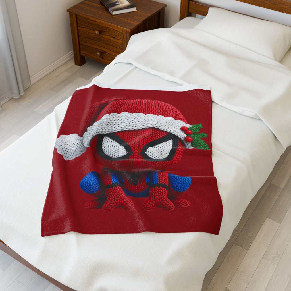 Magical Christmas Cartoon Blanket Christmas Spider Plush Blanket Cute Santa Hat Knit Spider-Man Throw