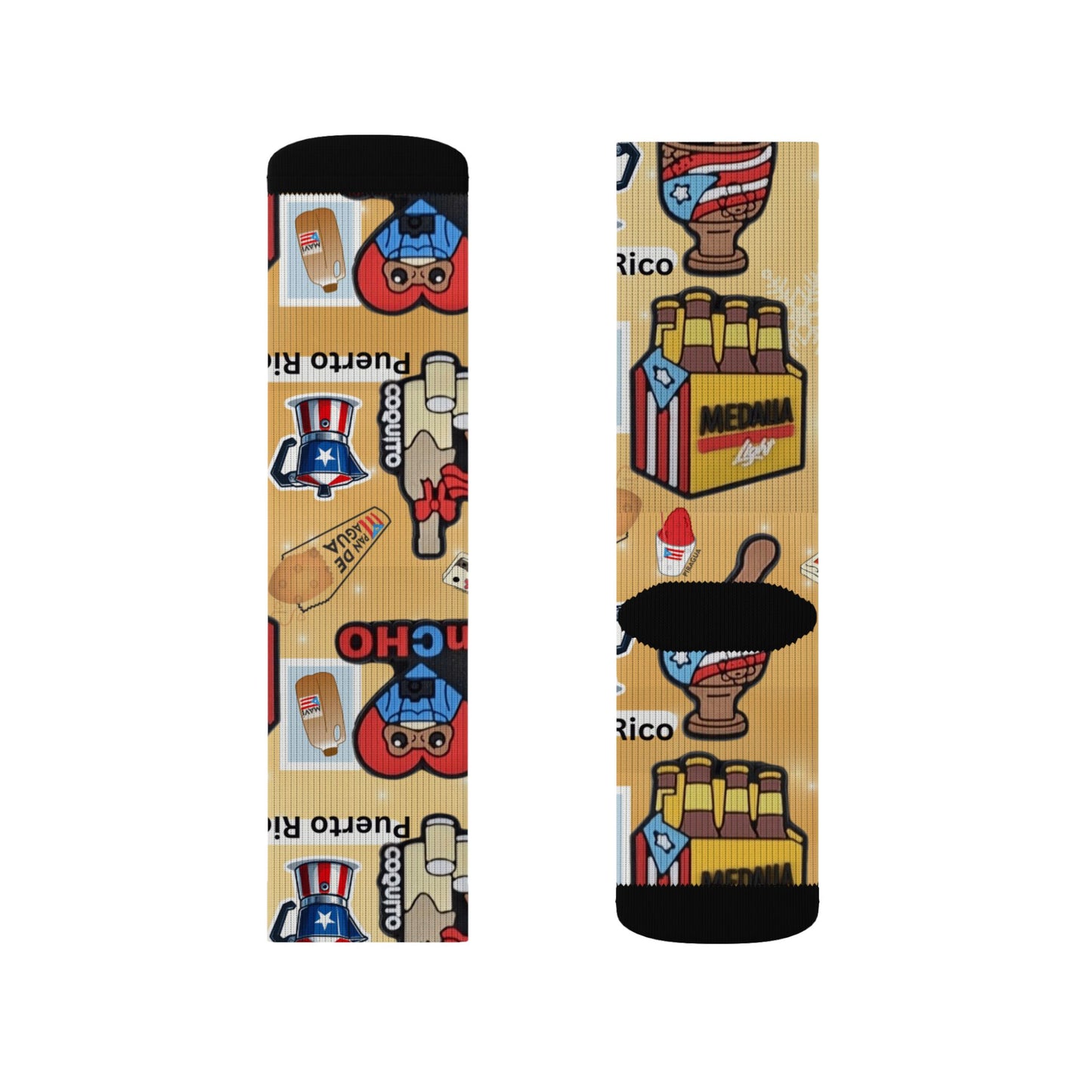 Puerto Rico Graphic Socks  Cute Island Icons Sublimation Crew Socks