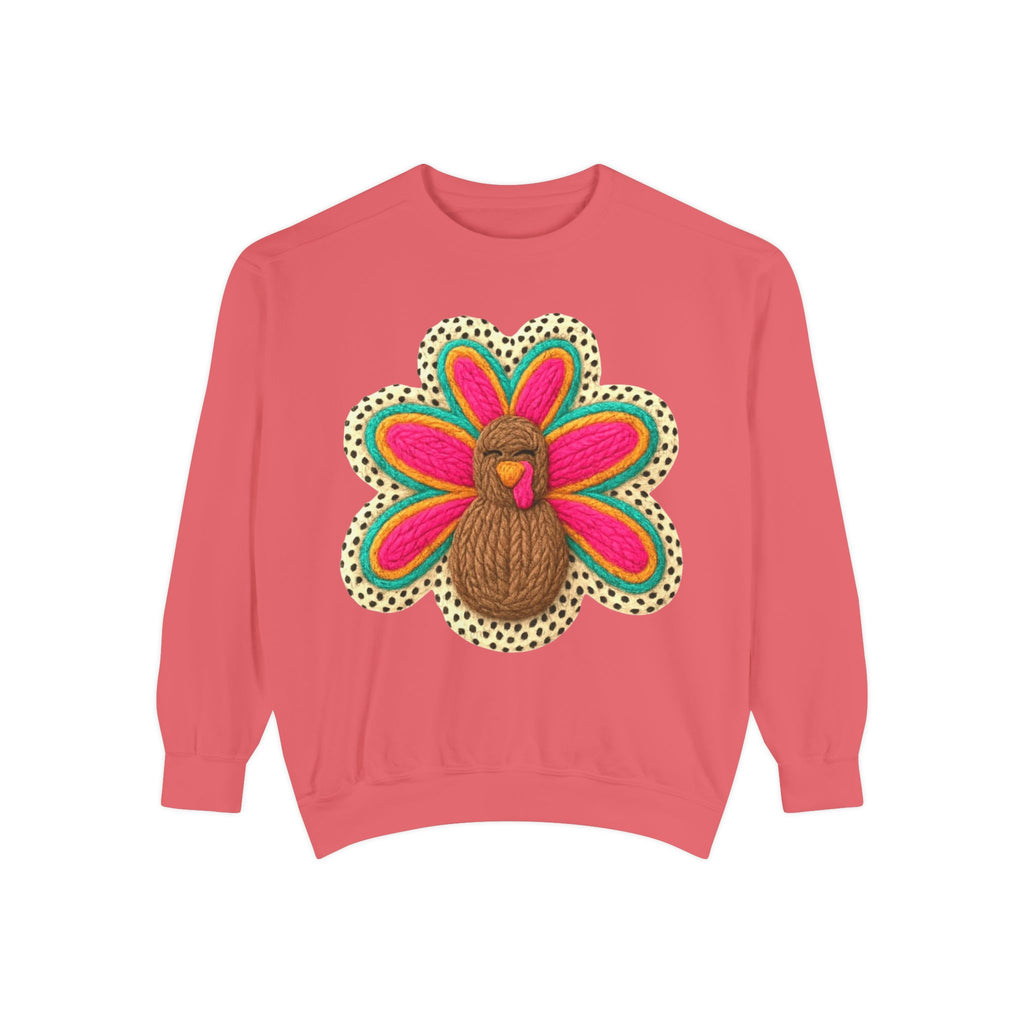Festive Holiday Designs Turkey Patch Sweatshirt — Colorful Embroidered Thanksgiving Pullover