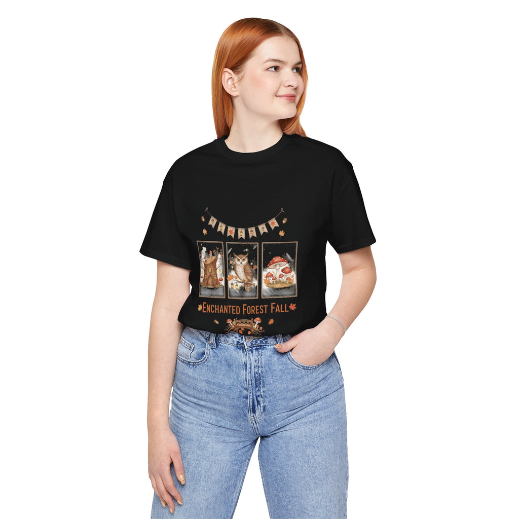 Enchanted Forest Fall Tee, Cute Owl Shirt, Autumn Graphic Tee, Nature Lover Gift, Cozy Fall Apparel, Wildlife T-Shirt, Unisex Fall Top