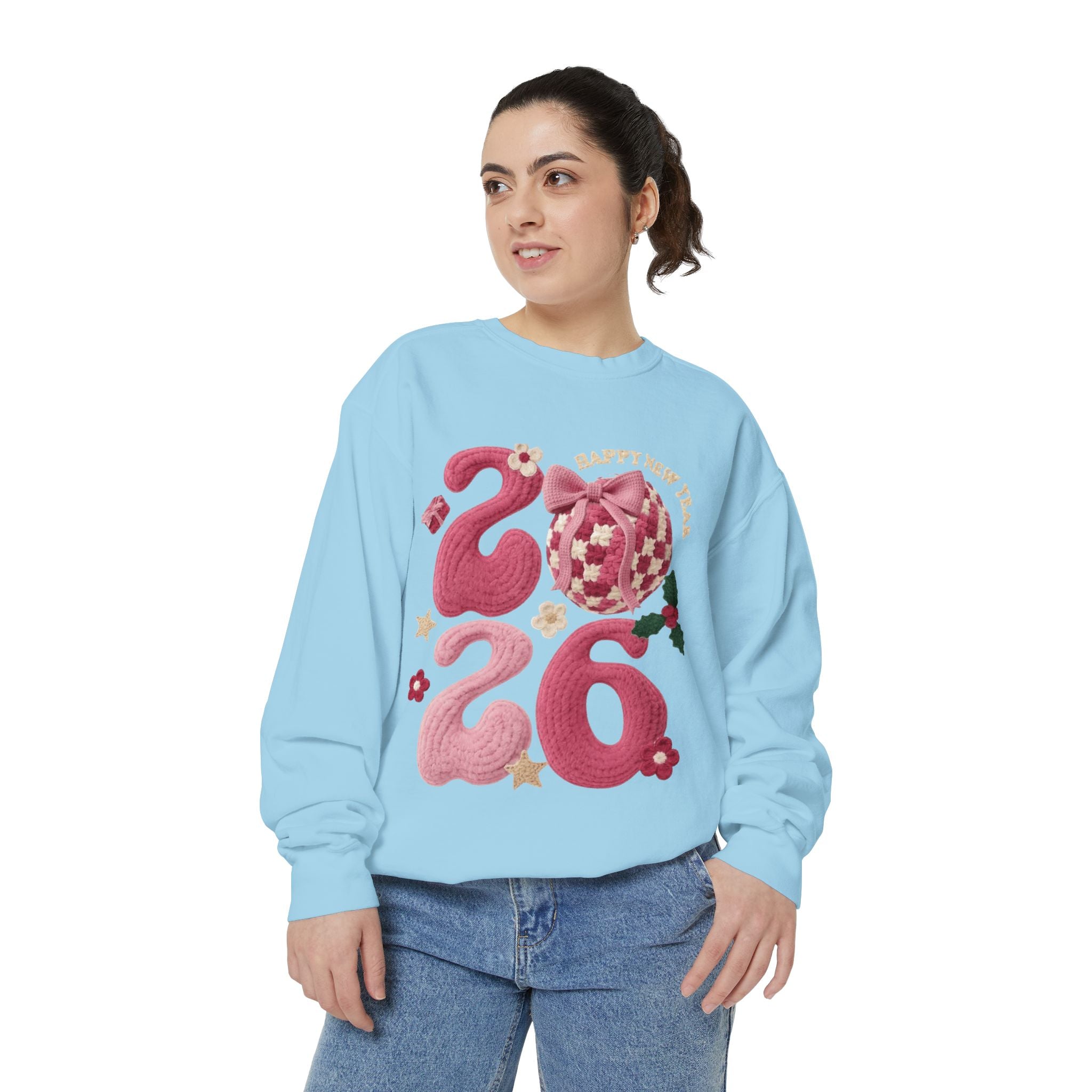 Happy New Year 2026 Sweater  Pink Festive Graphic Sweatshirt