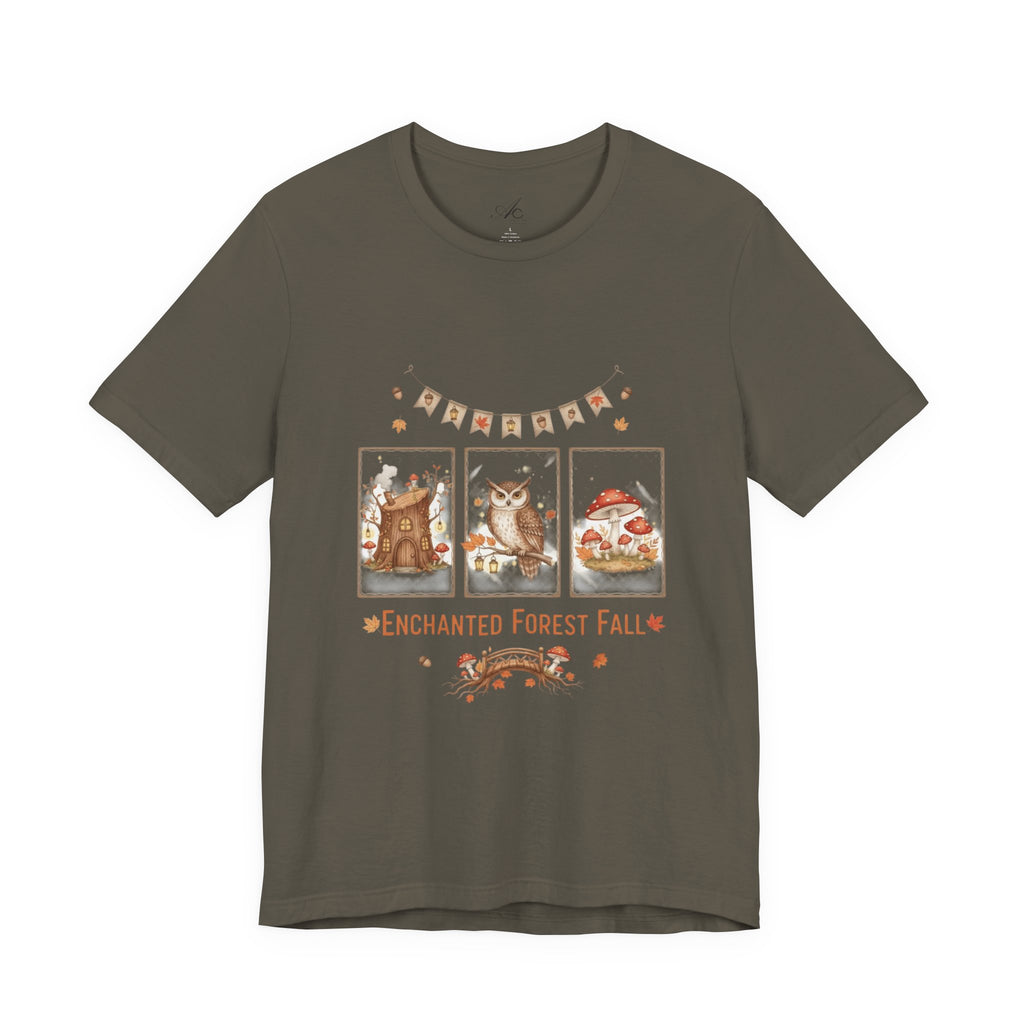 Enchanted Forest Fall Tee, Cute Owl Shirt, Autumn Graphic Tee, Nature Lover Gift, Cozy Fall Apparel, Wildlife T-Shirt, Unisex Fall Top