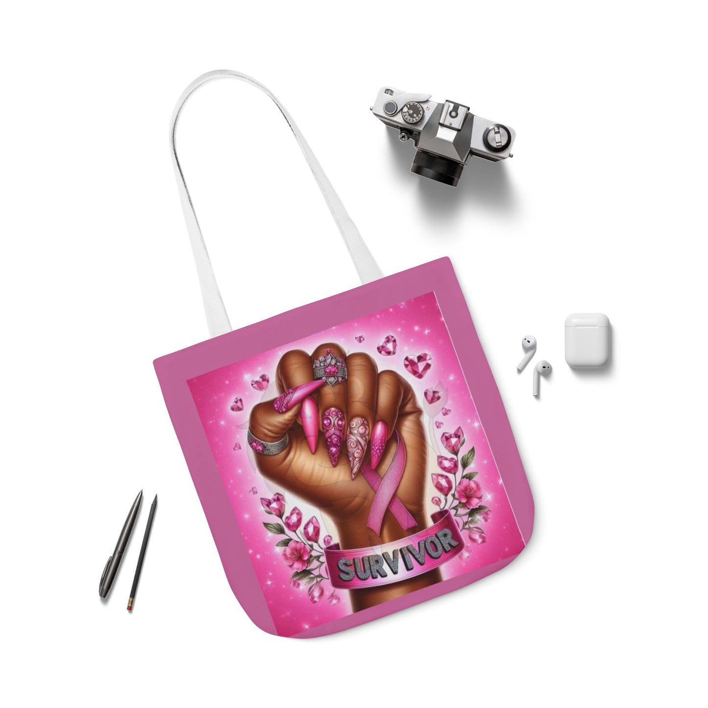 Breast Cancer Survivor Tote Bag  Pink Ribbon Empowerment Canvas Tote