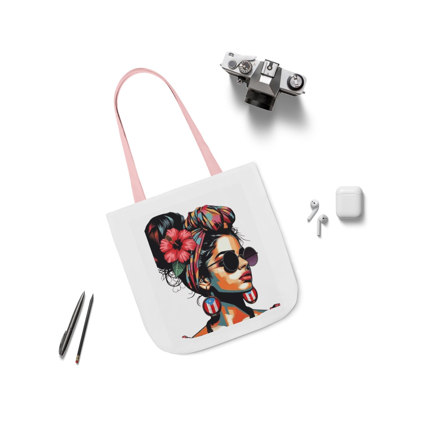 Carry Your Culture – Puerto Rican Pride in Every Step Chic Canvas Tote Bag - Stylish Floral Portrait, Trendy Beach Carryall, Mother's Day Gift, Everyday Shopper, Art Lovers Essential