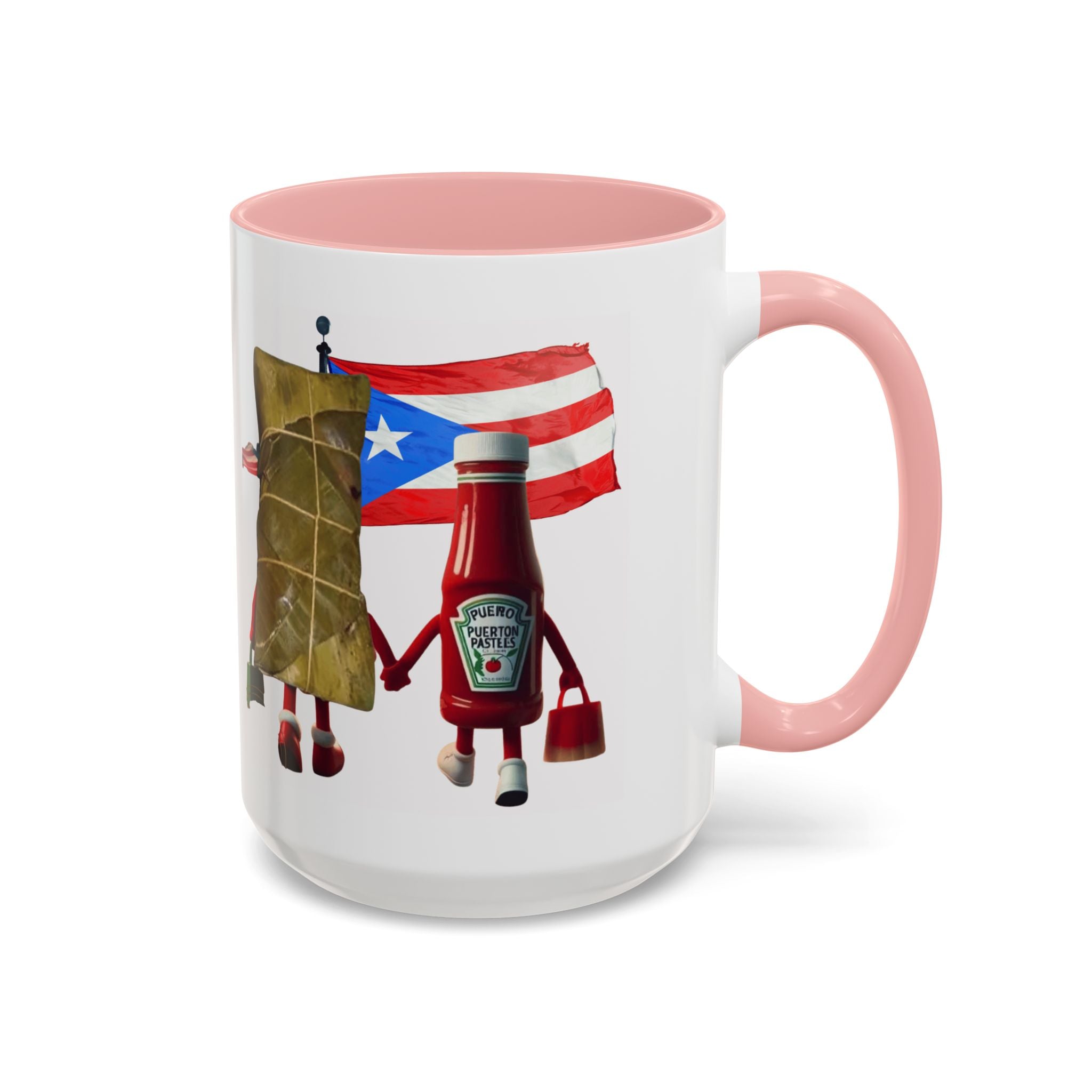 Puerto Rican Flag Ketchup & Pasteles Coffee Mug — Funny Food Friends Accent Mug (11/15oz)