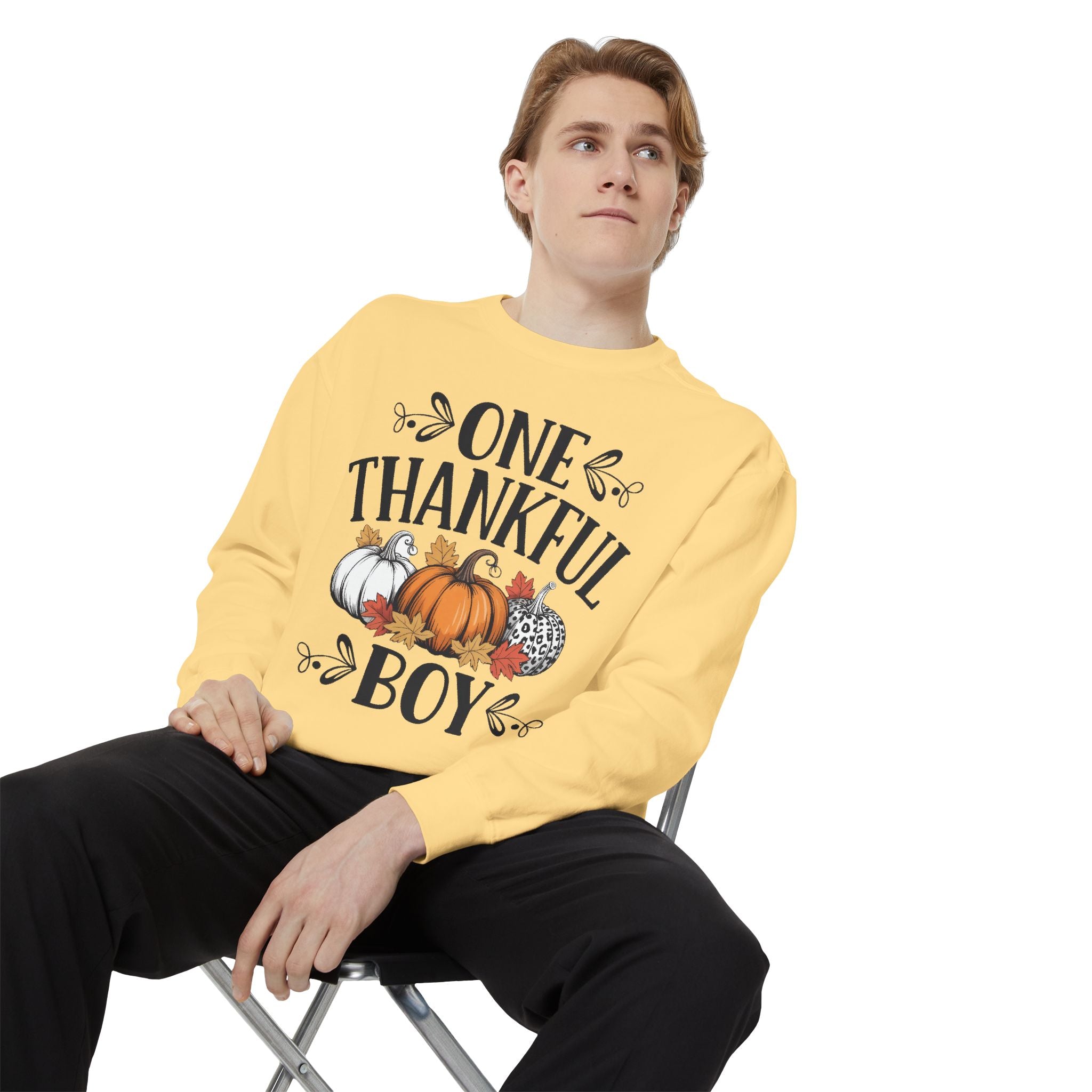 Thankful Boy Sweatshirt  Fall Pumpkin Thanksgiving Crewneck Fall T-Shirts and Sweatshirts Collection