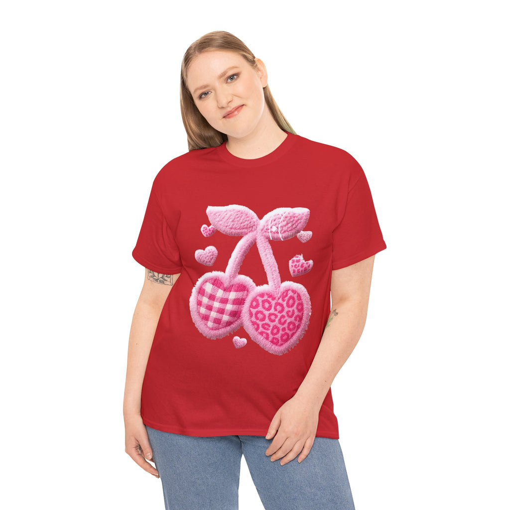 Pink Heart Cherries Tee  LOVE Graphic Valentine T-Shirt