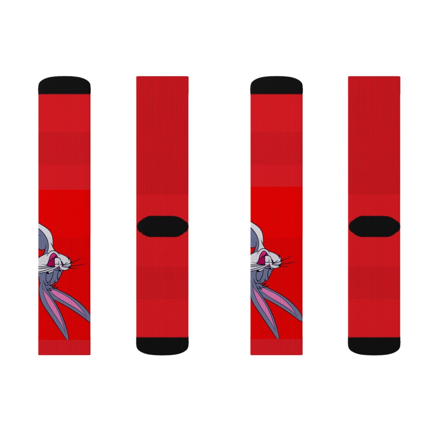 Bunny Face Red Sublimation Socks  Fun Cartoon Rabbit Crew Socks