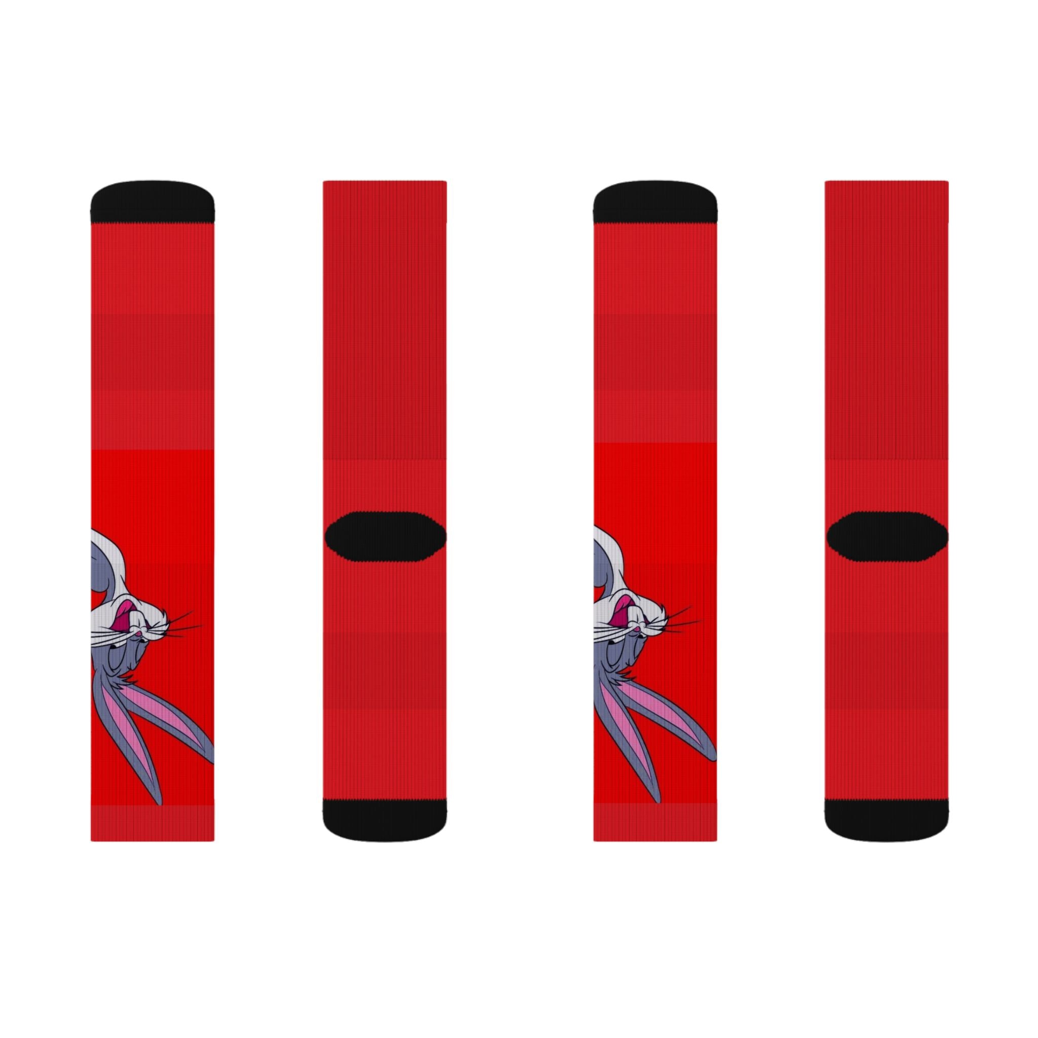 Bunny Face Red Sublimation Socks  Fun Cartoon Rabbit Crew Socks