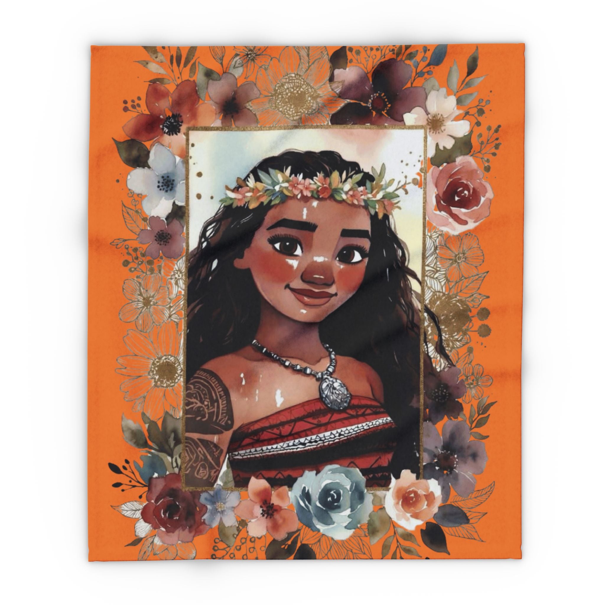 Moana-Inspired Floral Portrait Fleece Blanket
