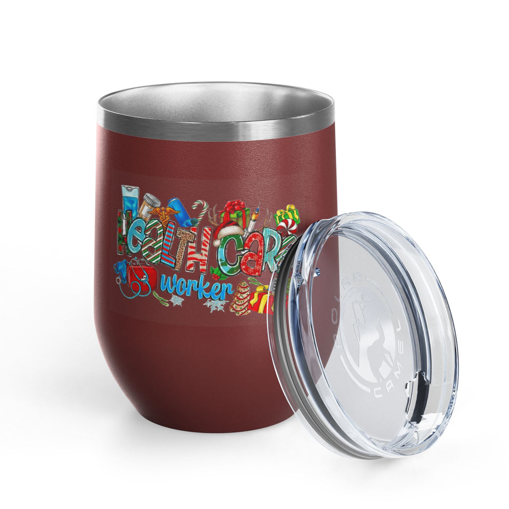 Healthcare Worker 12oz Wine Tumbler — Colorful Holiday Medical Staff Gift Medical Christmas Mug