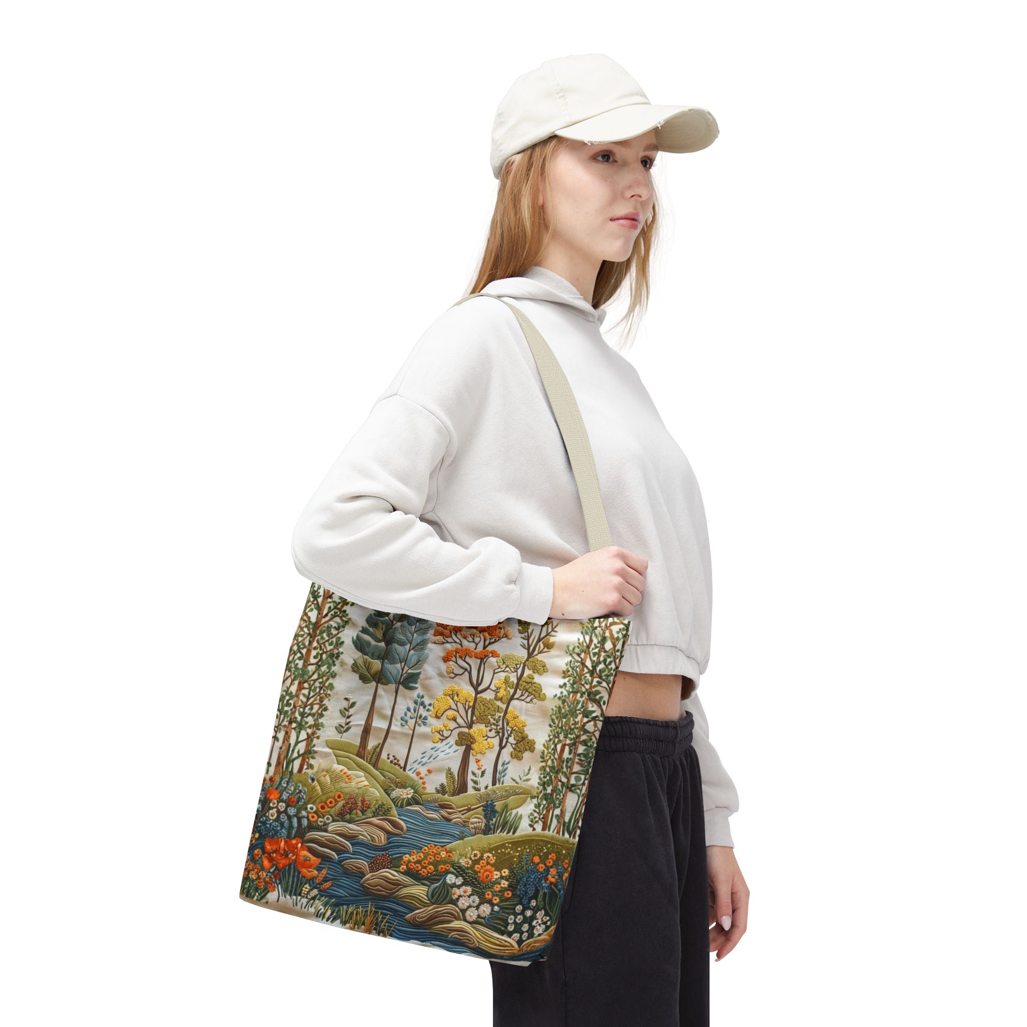 Scenic Meadow Tote Crochet-Decorated Tote Bags