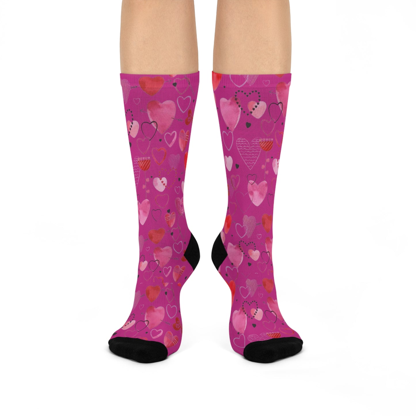 Pink Heart Pattern Cushioned Crew Socks — Valentine’s Day Love Design