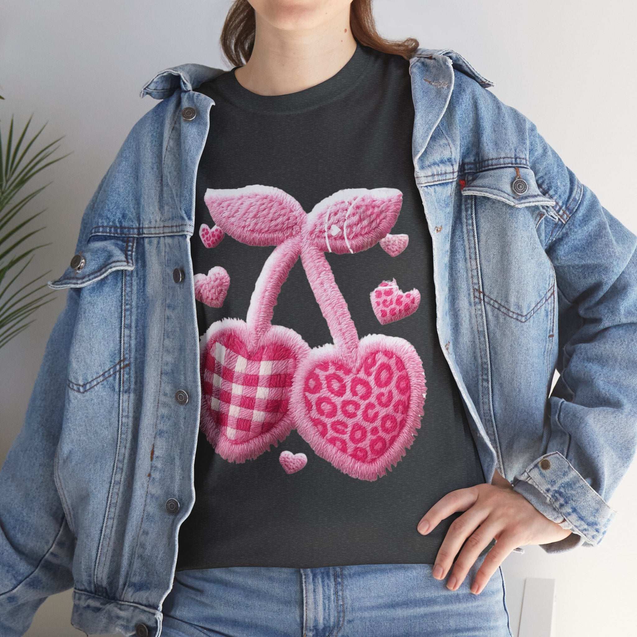 Pink Heart Cherries Tee  LOVE Graphic Valentine T-Shirt