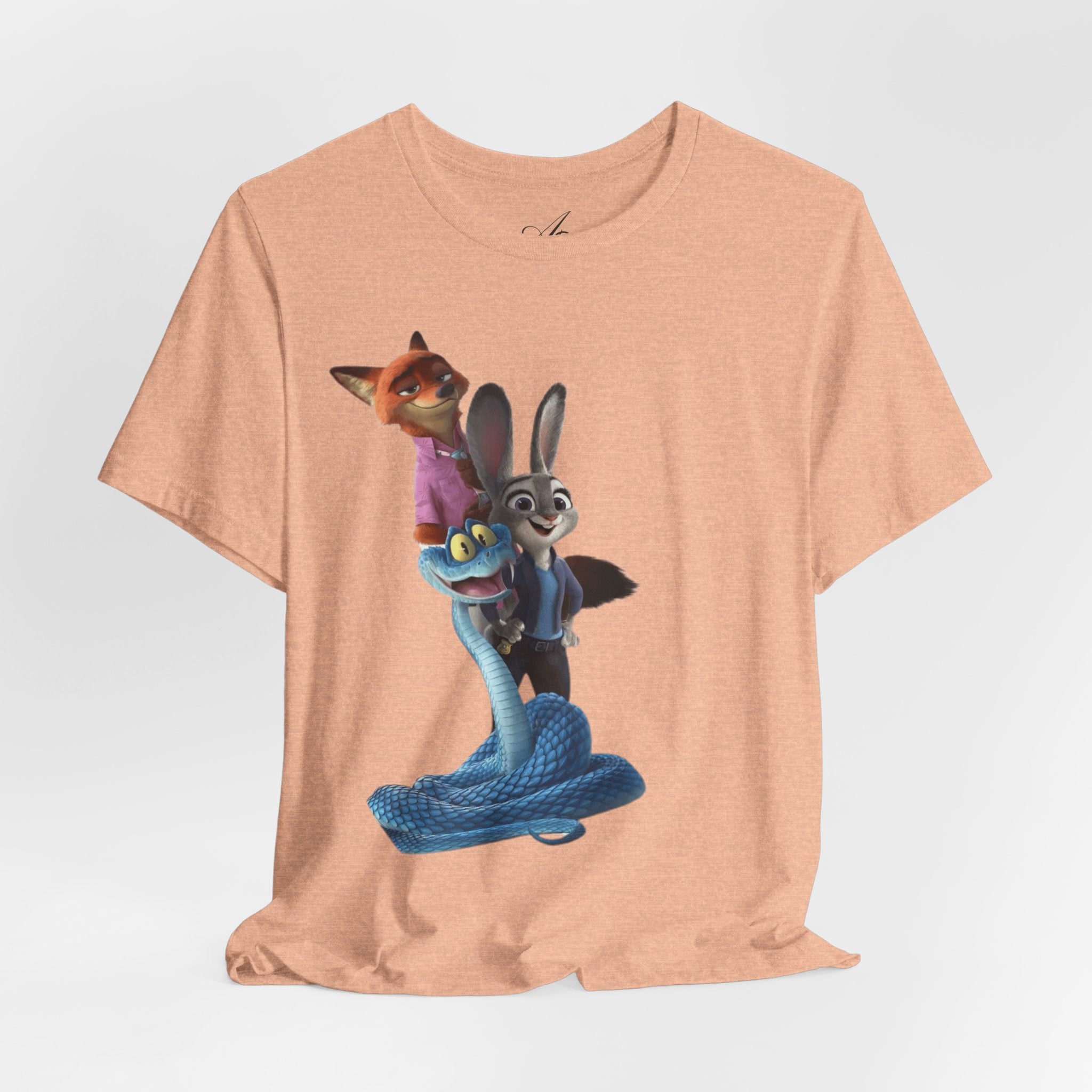 Animated Character Tee — Cute Fox & Bunny Stack Graphic T-Shirt  cartoon-style Christmas artwork