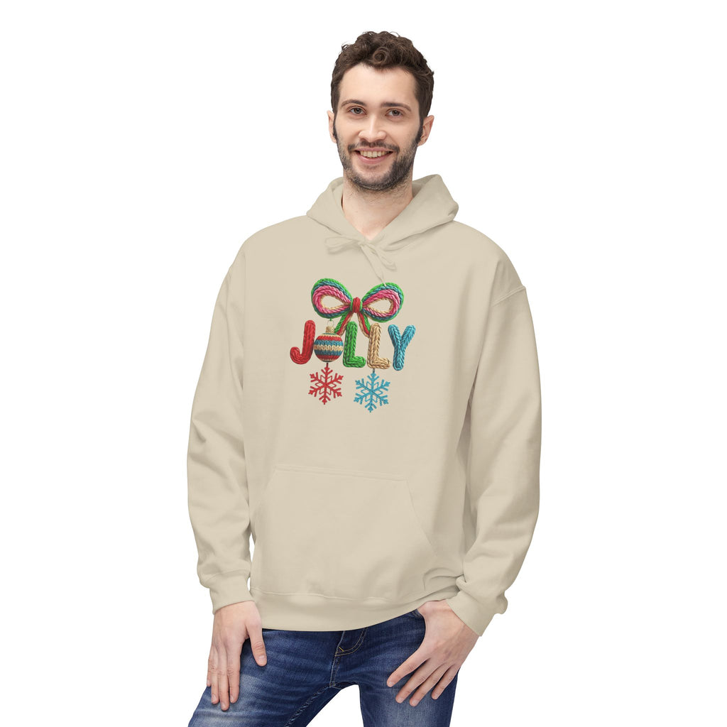 Jolly Candy Cane Holiday Hoodie — "JOLLY" Festive Sweatshirt