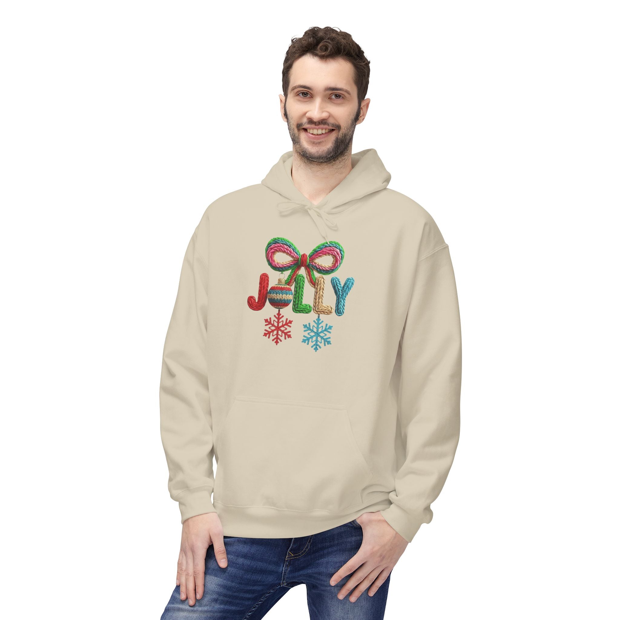 Jolly Candy Cane Holiday Hoodie — "JOLLY" Festive Sweatshirt
