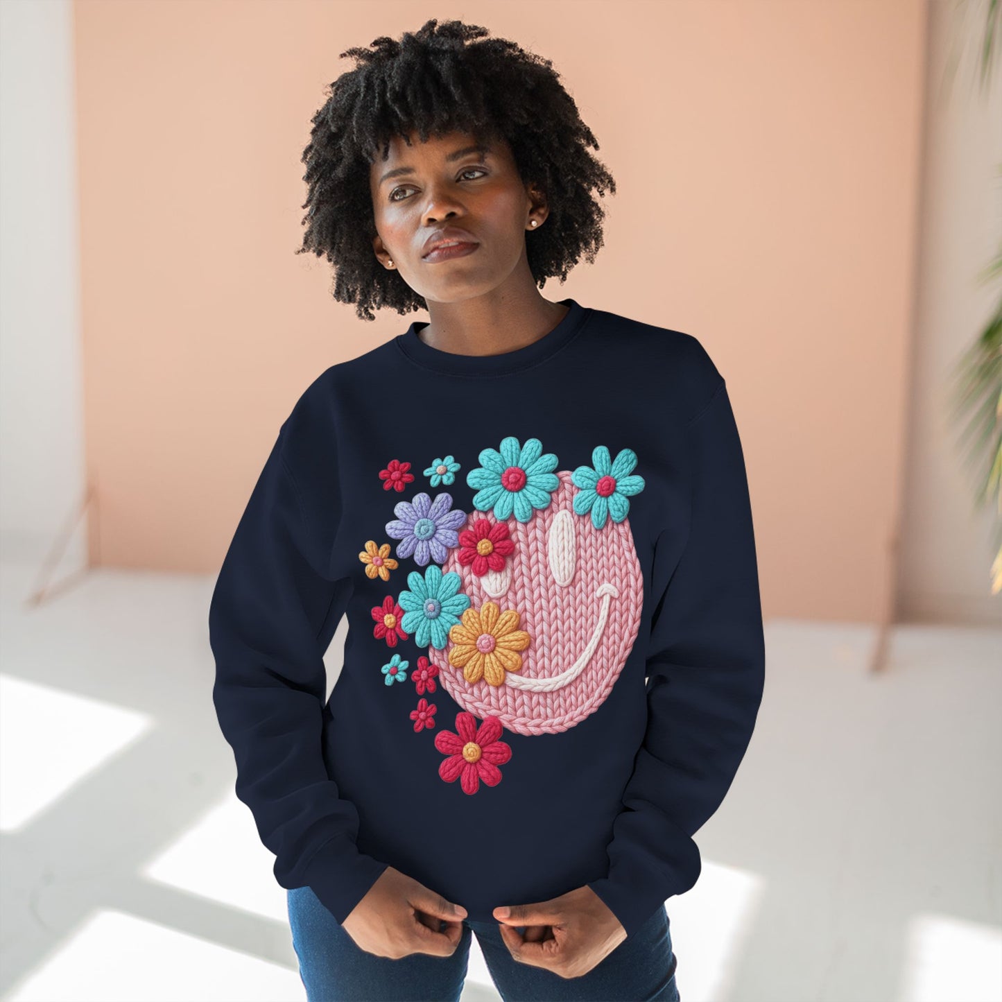 Floral Knit Smile Sweatshirt Cozy, Unbothered