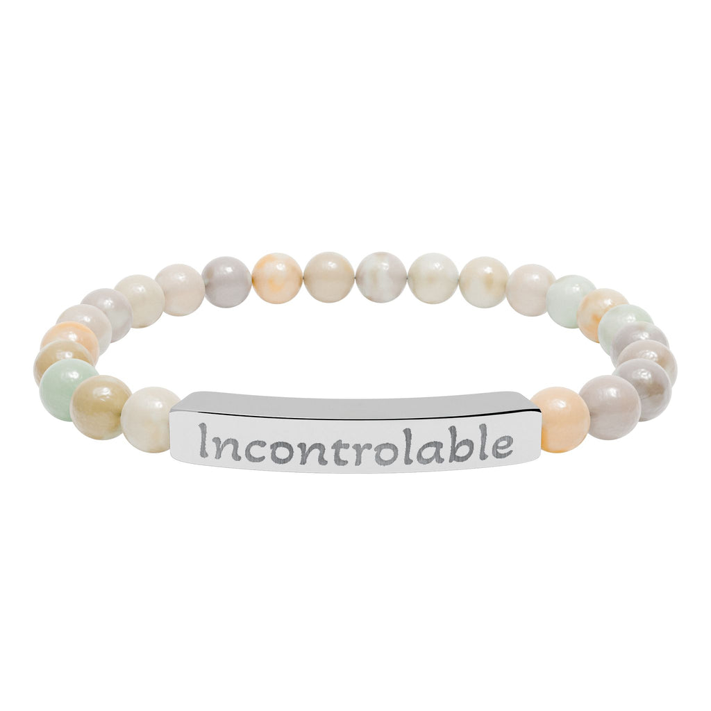 Engraved Natural Stone Stretch Bracelet — 'Incontrolable' Bar Beaded Bracelet