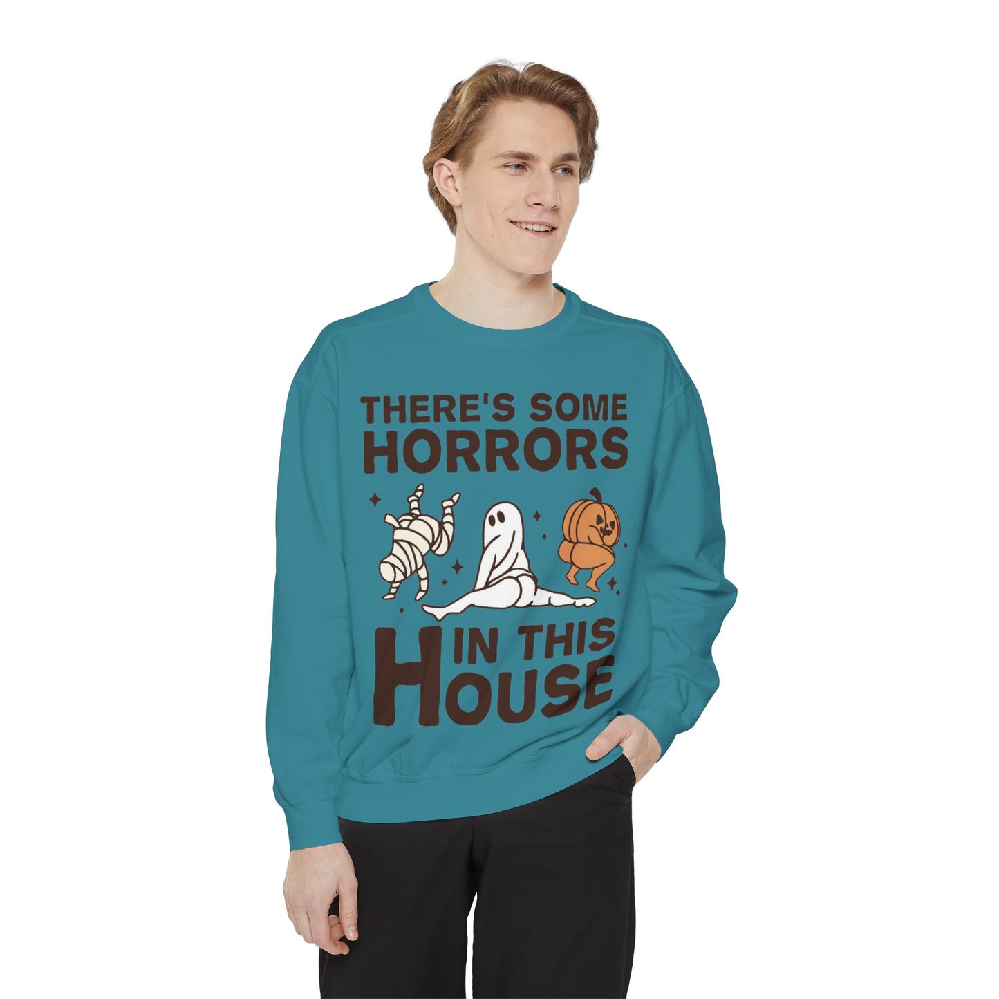 Halloween Themed Unisex Sweatshirt - Fun Ghosts & Mummy Design for Fall, Cozy Casual Wear, Halloween Party, Gift for Friends, Autumn Vibes