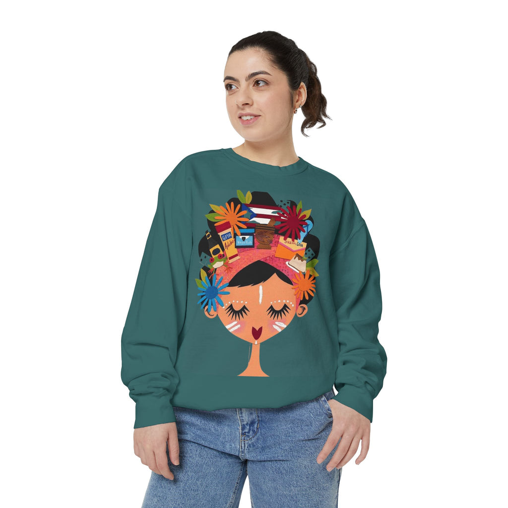 Floral Fiesta Sweatshirt — Colorful Tropical Woman Graphic Puerto Rico Navidades