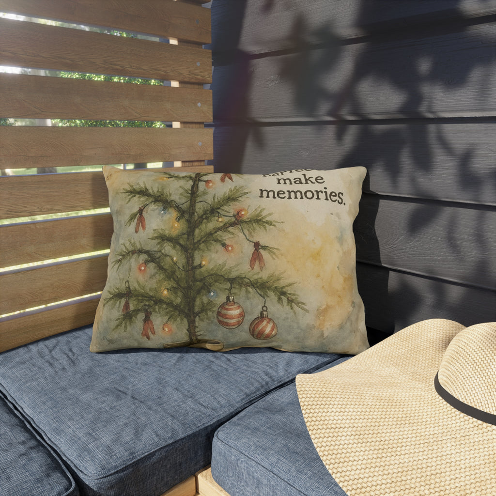 Christmas Tree Outdoor Pillow – "Don't Worry About Being Perfect, Make Memories" Holiday Décor