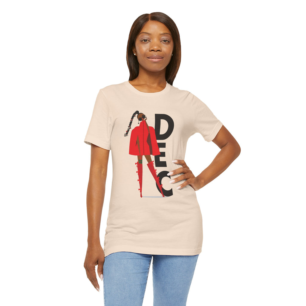 December Fashion Tee  Red Coat Model Graphic Shirt