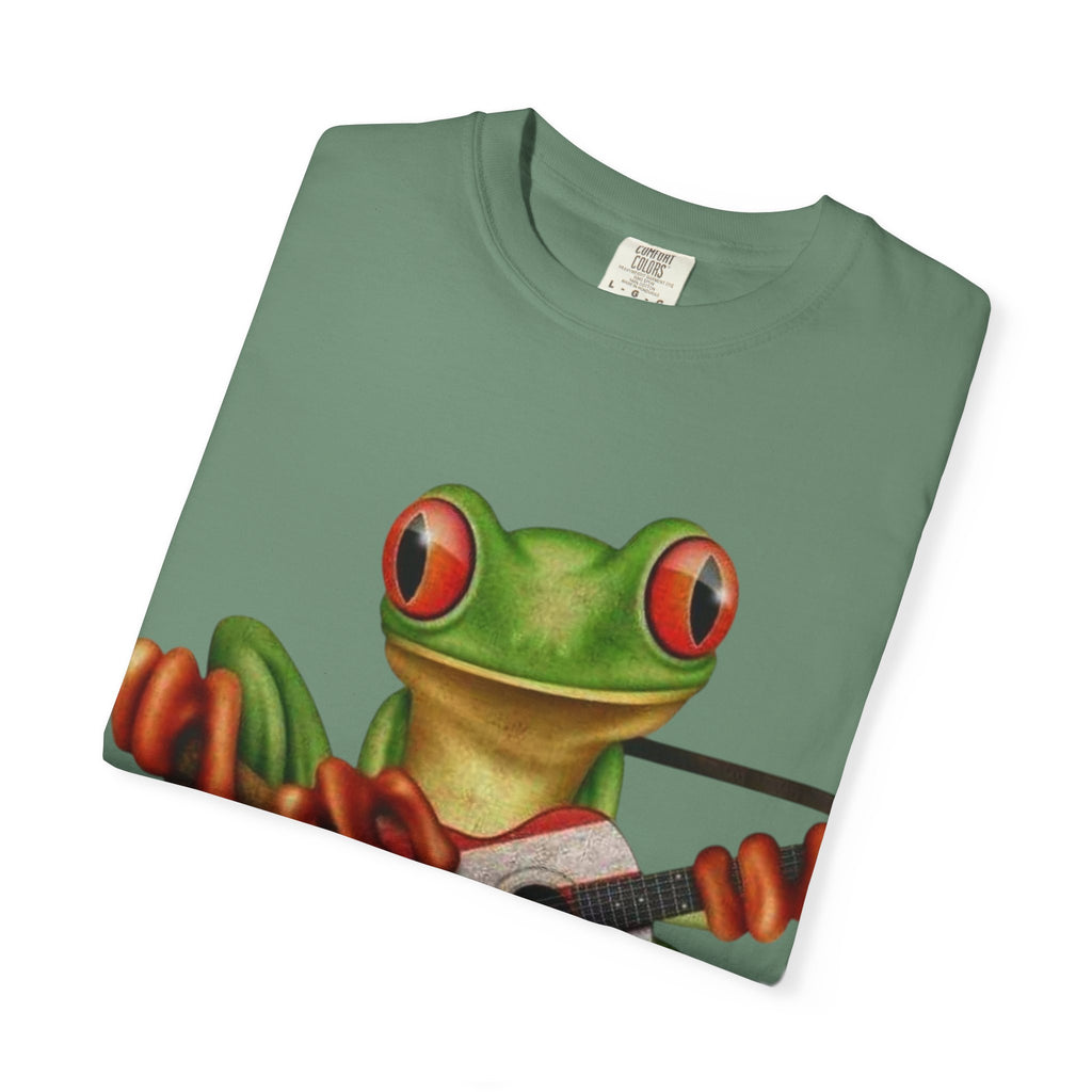 Where Boricua Meets Funky Guitar Frog T-Shirt, , Music Lover Gift, Cool Animal T-Shirt, Summer Style, Lightweight Apparel