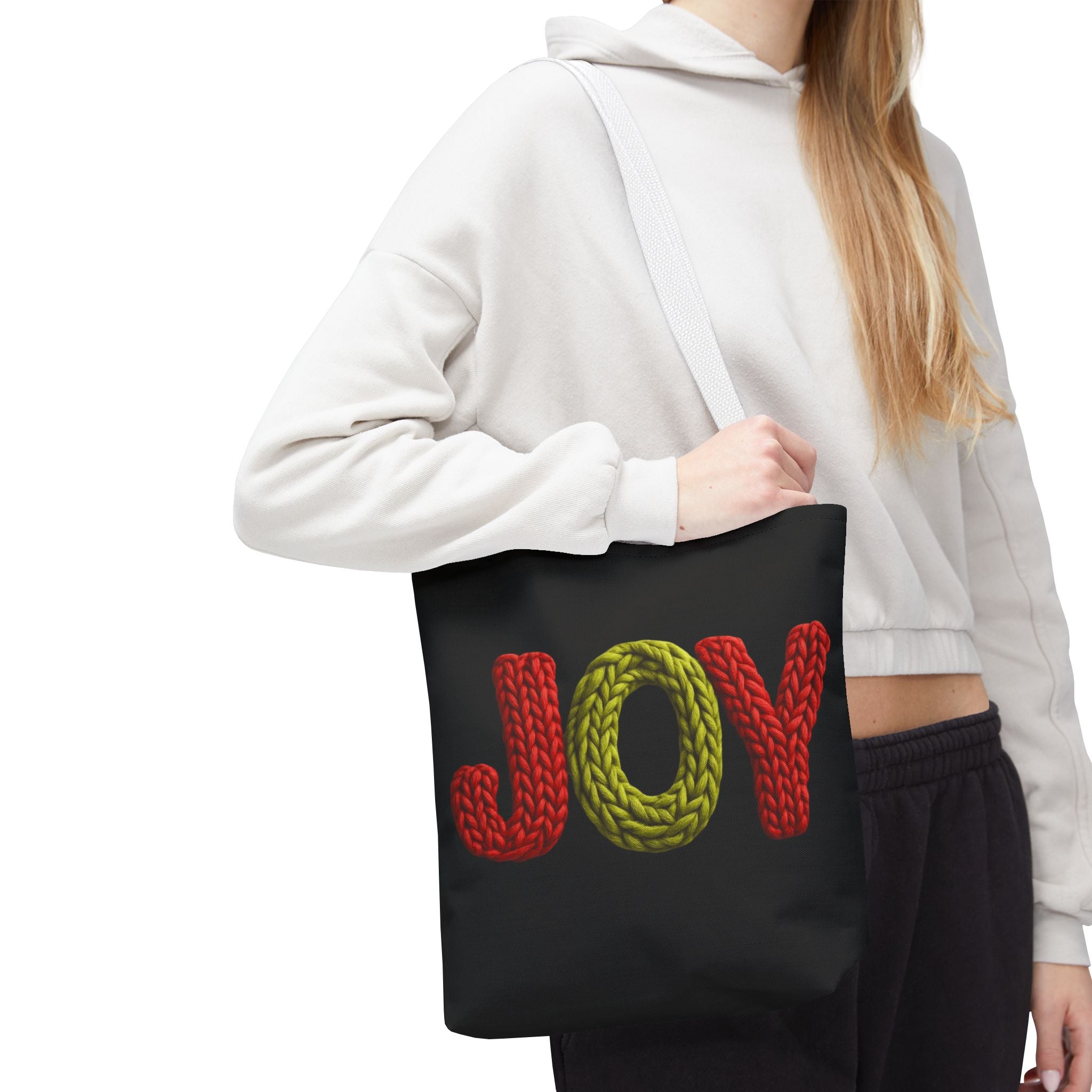 Christmas Tote Bag  Festive Holiday DesigJoy Knit Tote Bag  Colorful 'JOY' Yarn Design, Cozy Holiday Gift Tote