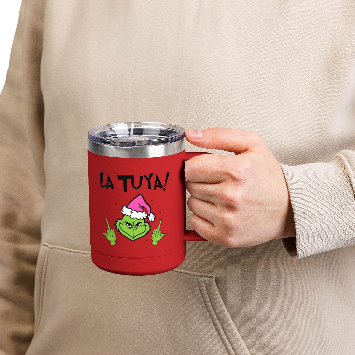 Holiday Grinch Coffee Mug Tumbler - 15oz Vaso / Taza de Acero Inoxidable – Diseño Navideño
