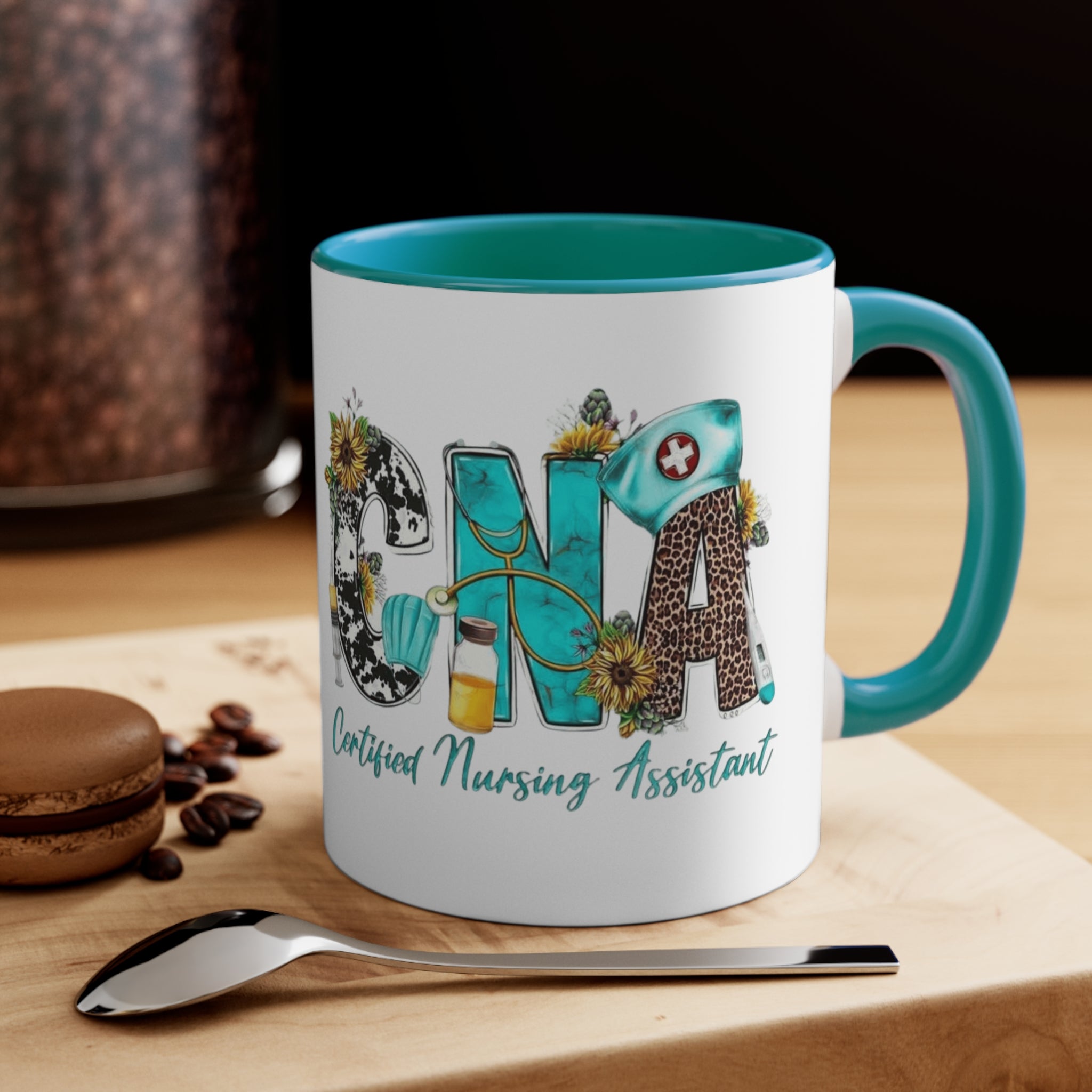 Certified Nursing Assistant (CNA) Accent Mug — Floral & Medical Icons 11oz Medical Christmas Mug