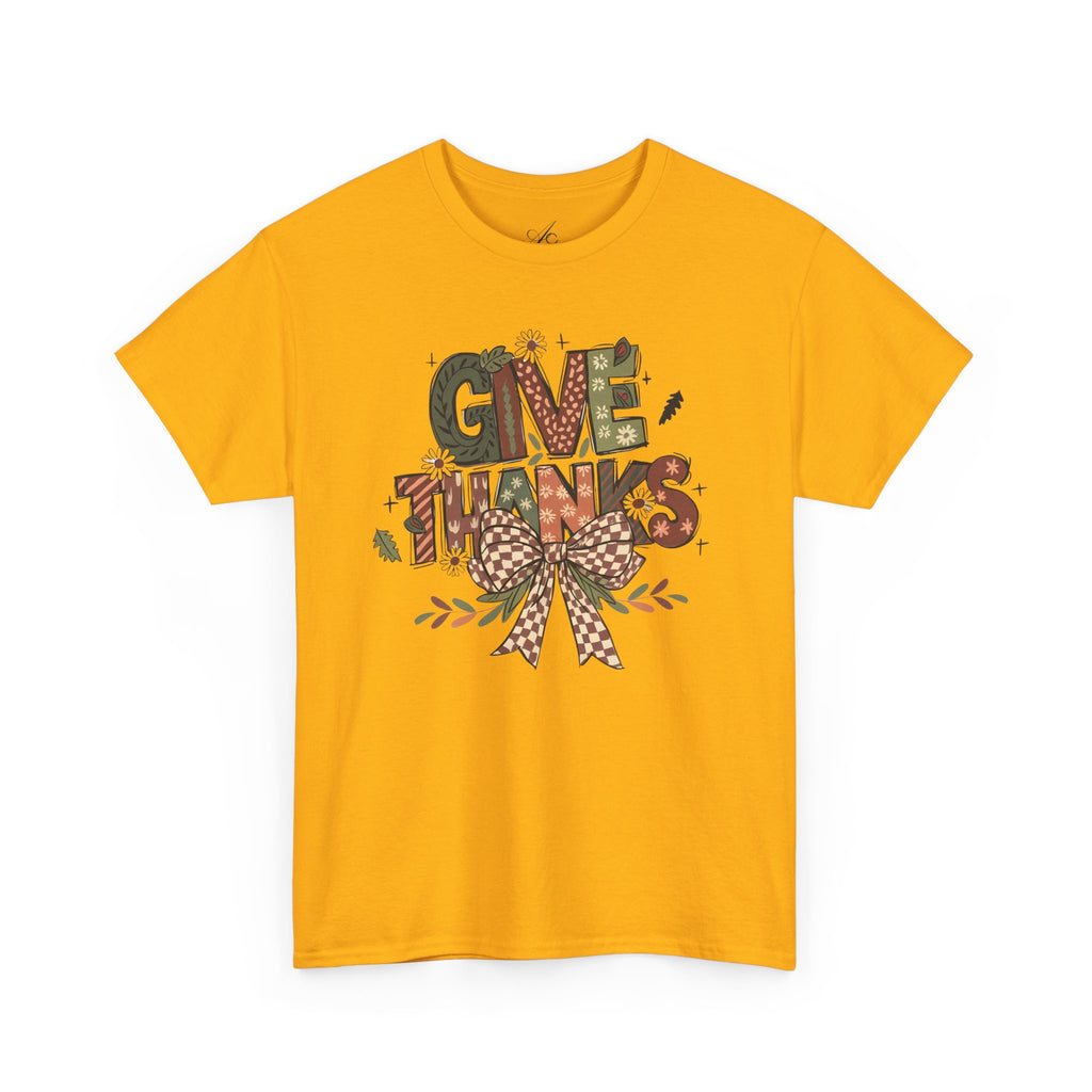 Give Thanks Tee Thanksgiving Graphic T-Shirt with Rustic Bow Design