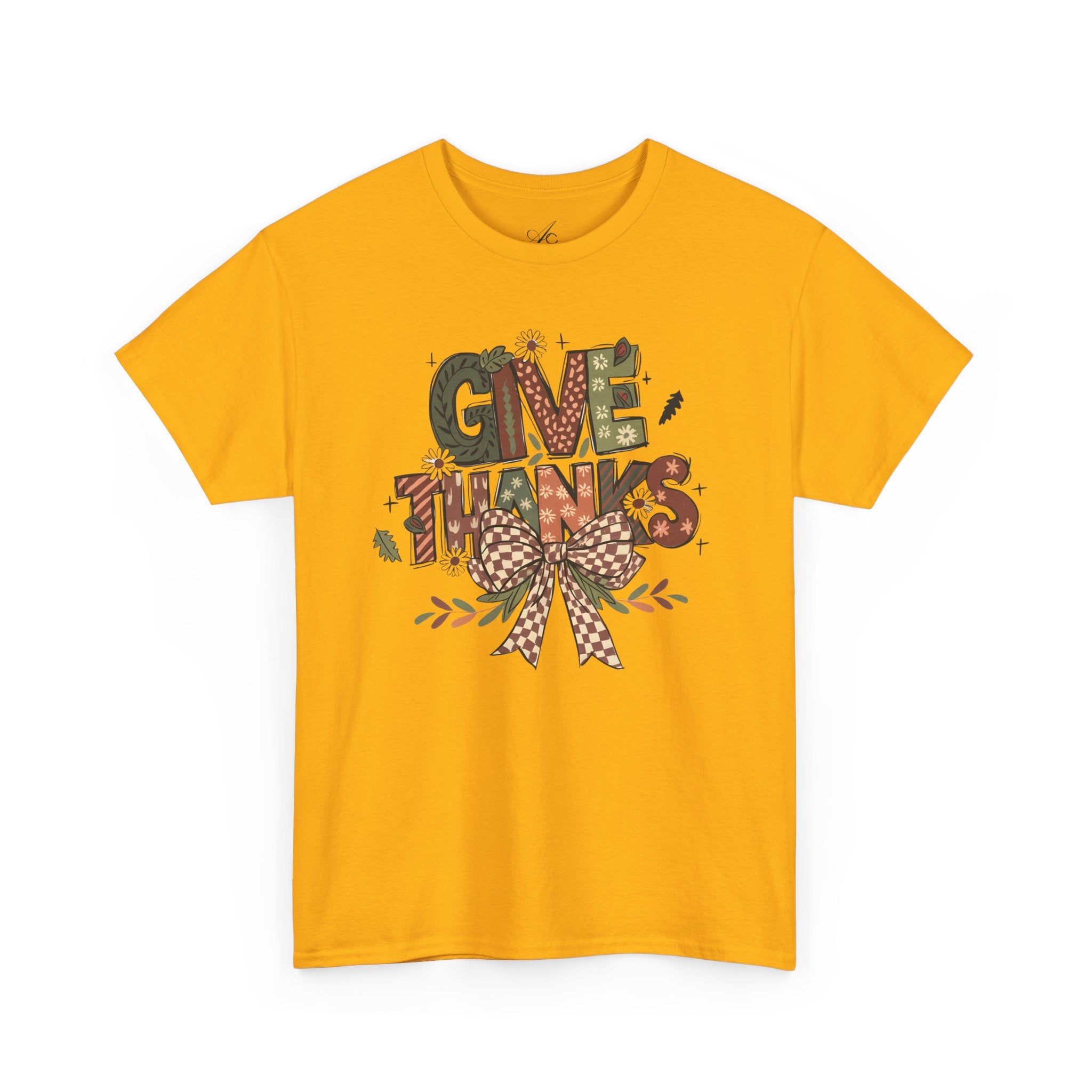 Give Thanks Tee Thanksgiving Graphic T-Shirt with Rustic Bow Design