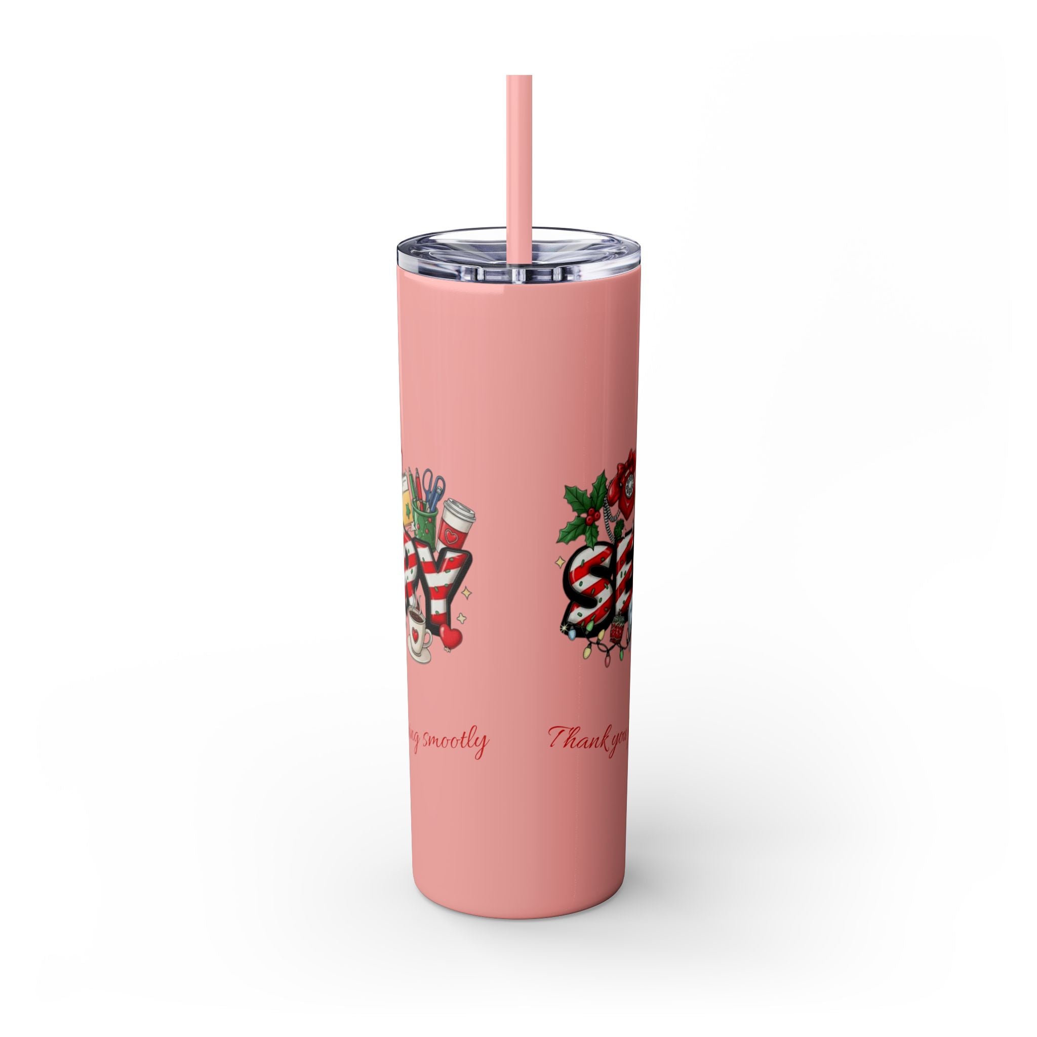 Christmas mug for the office team who keeps everything running smoothly. Candy Cane Christmas Office Secret Santa Design, 20oz with Straw