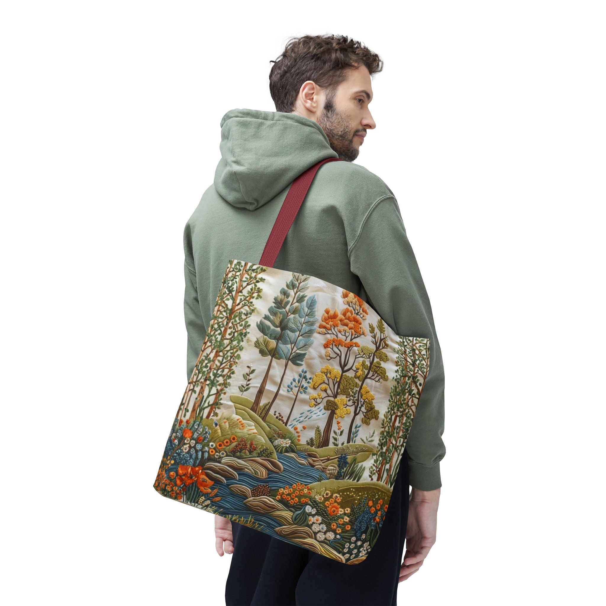 Scenic Meadow Tote Crochet-Decorated Tote Bags
