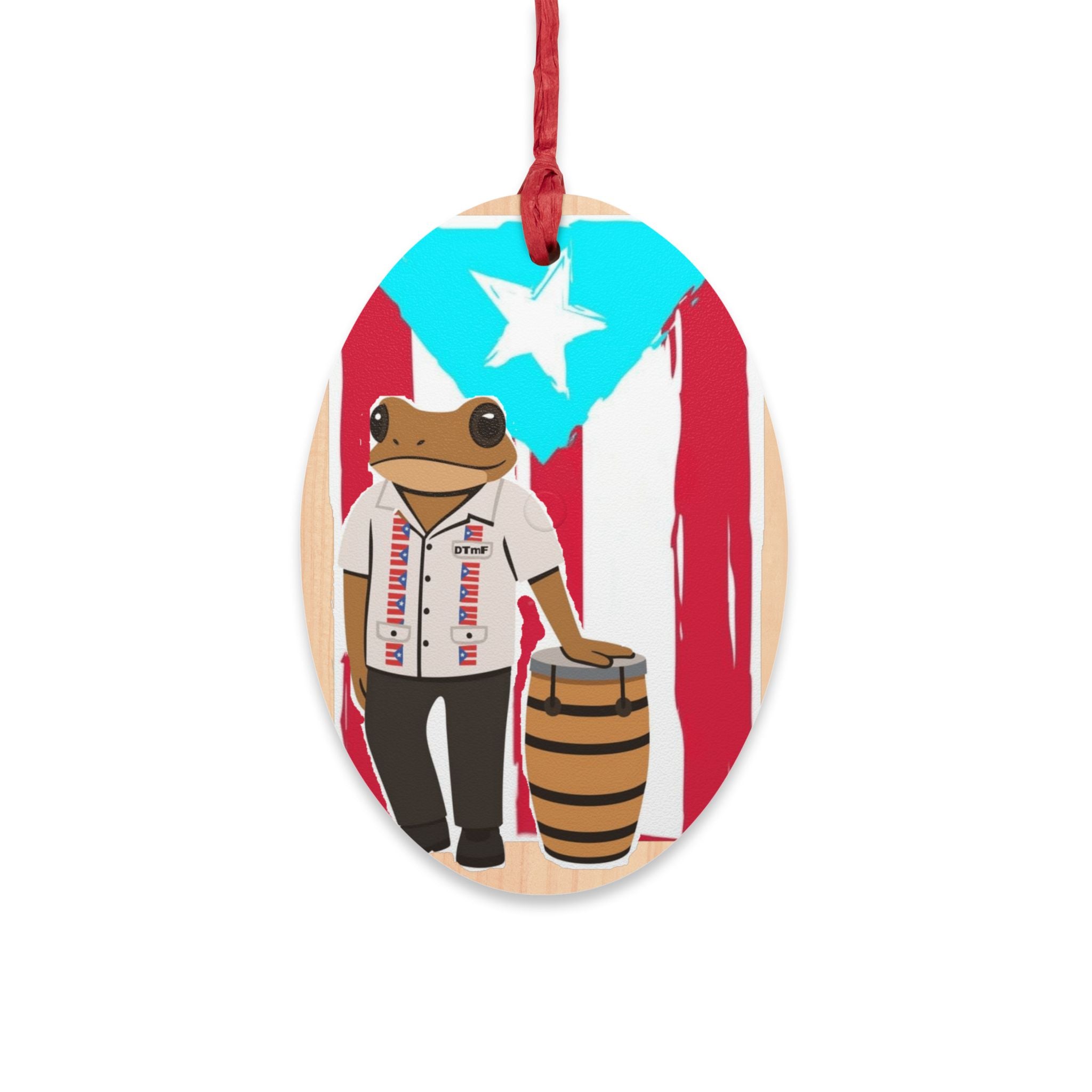 Puerto Rican Frog Wooden Ornament  Coquí in Guayabera with Rum Barrel Boricua Culture & Pride Decor