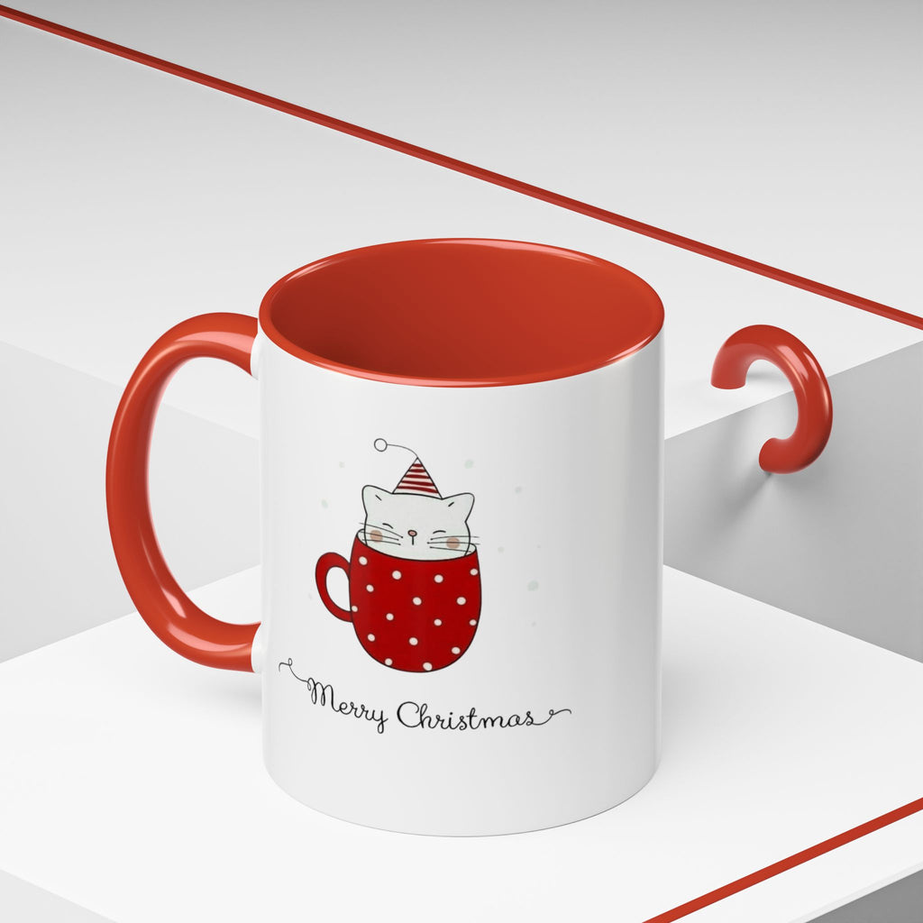 Christmas Cat Accent Mug "Merry Christmas" Polka Dot Holiday Coffee Cup Christmas Mugs Collection!