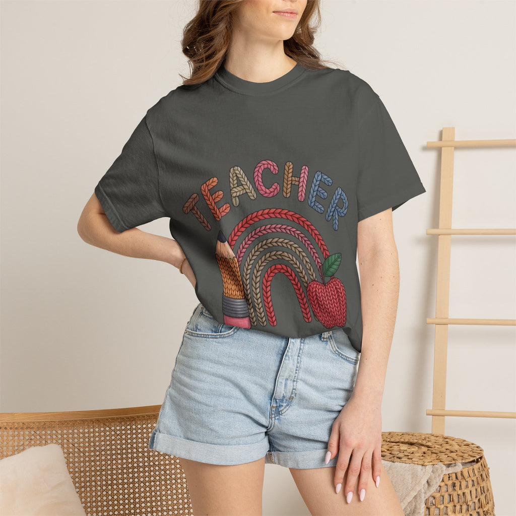 Teacher Rainbow Pencil & Apple T-Shirt — Back-to-School Gift for Educators