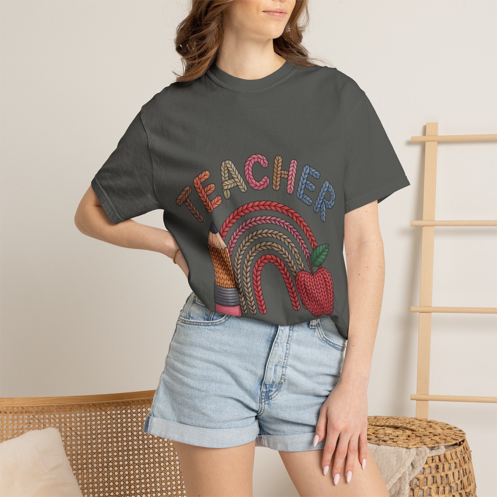 Teacher Rainbow Pencil & Apple T-Shirt — Back-to-School Gift for Educators