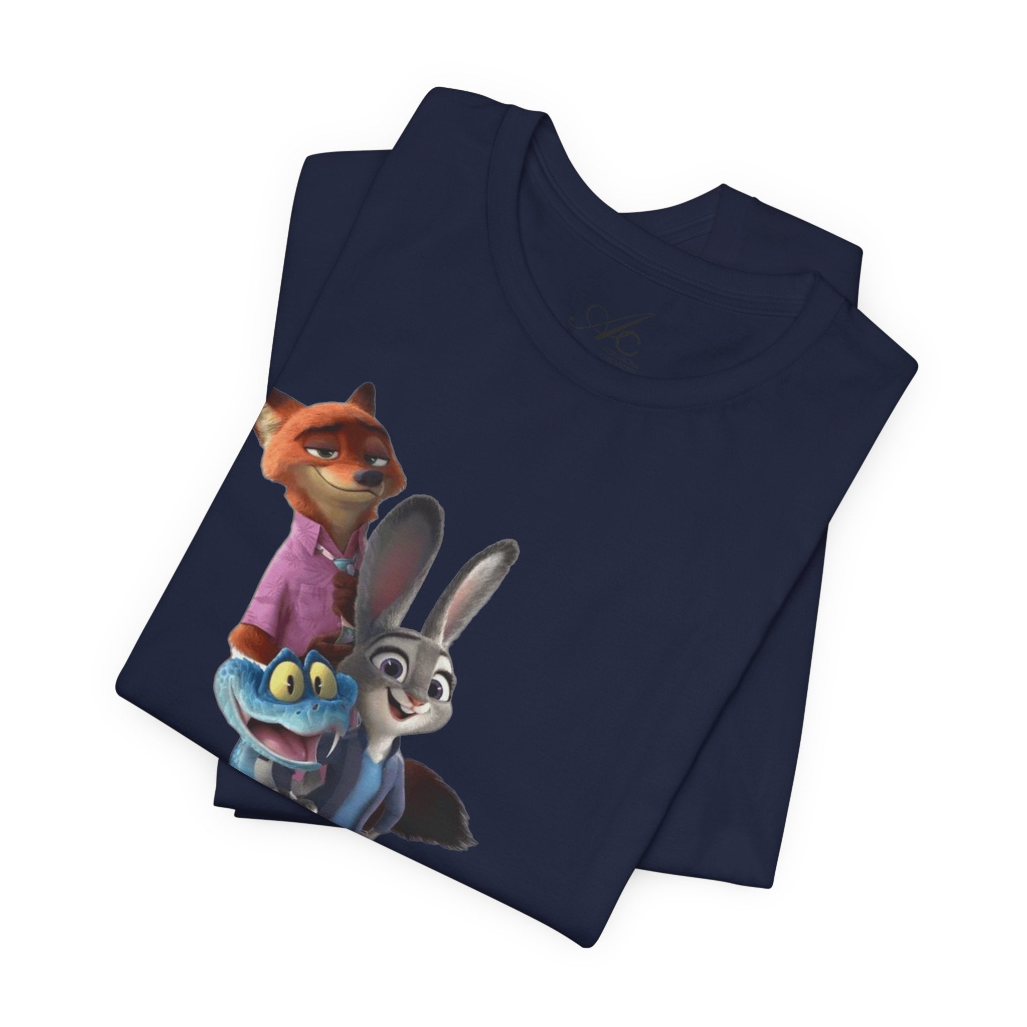 Animated Character Tee — Cute Fox & Bunny Stack Graphic T-Shirt  cartoon-style Christmas artwork