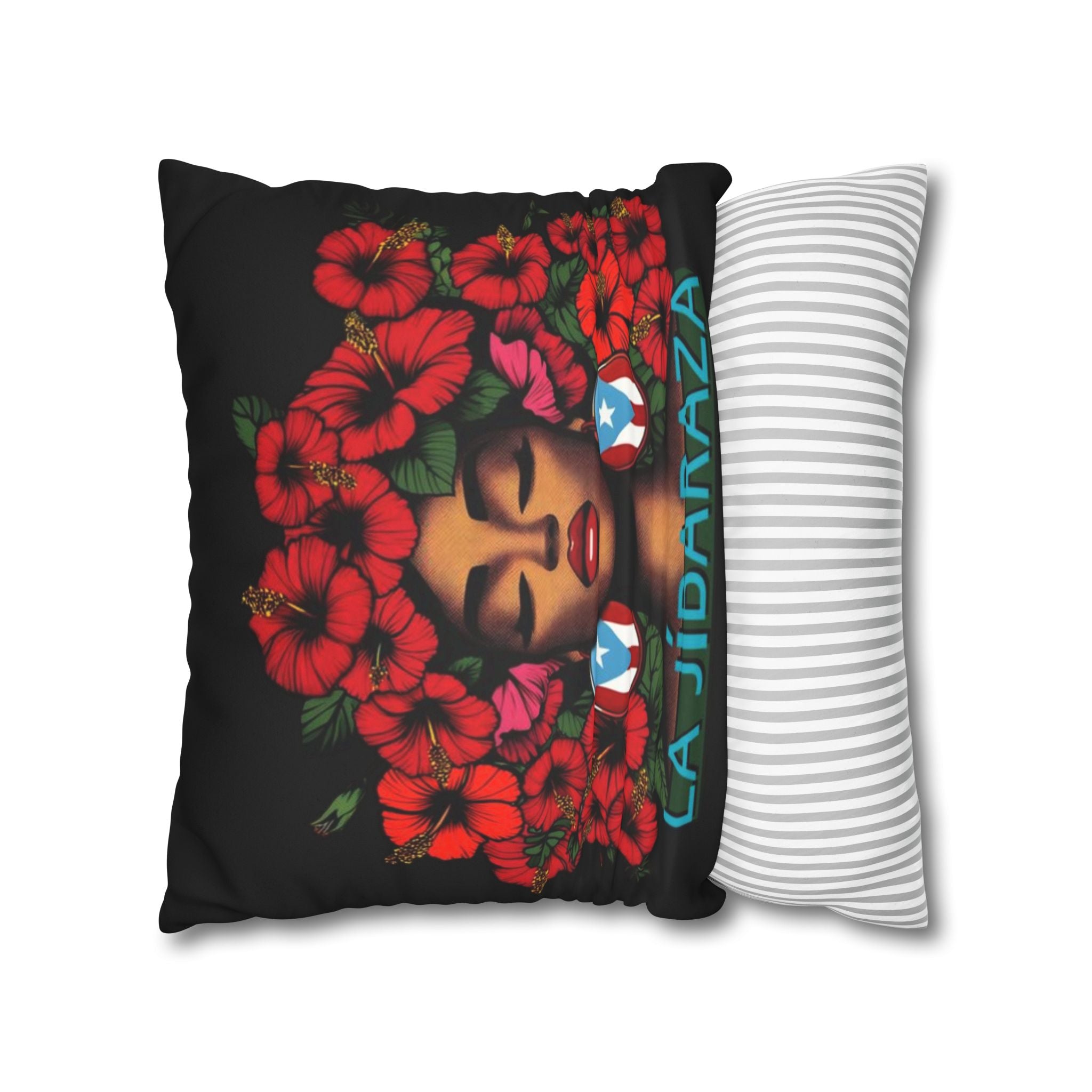 La Jíbara Pillowcase – Puerto Rican Floral Hair Art Square Pillow  Puerto Rico Culture Pillow