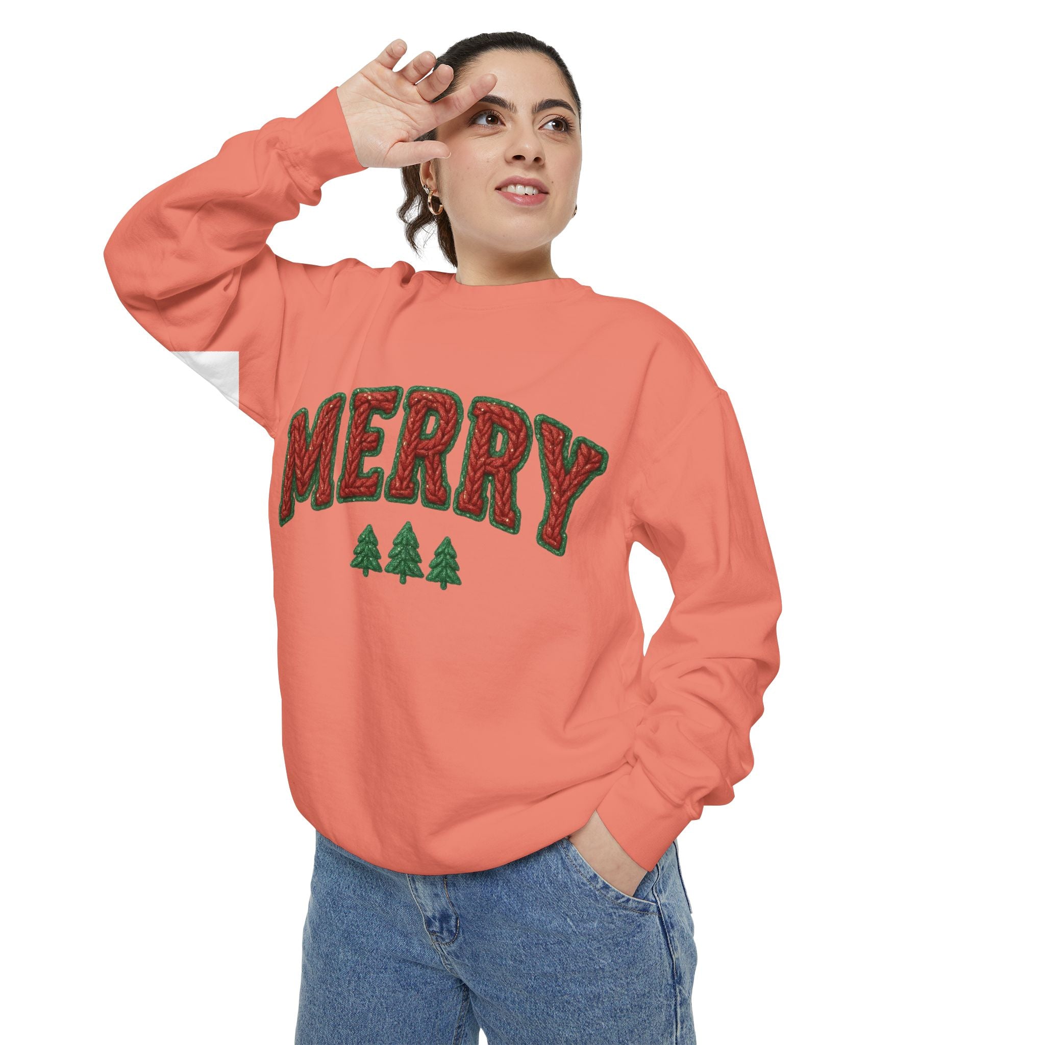 Merry Holiday Sweatshirt — Cozy Christmas Pullover with Tree Graphics Festive Holiday Designs