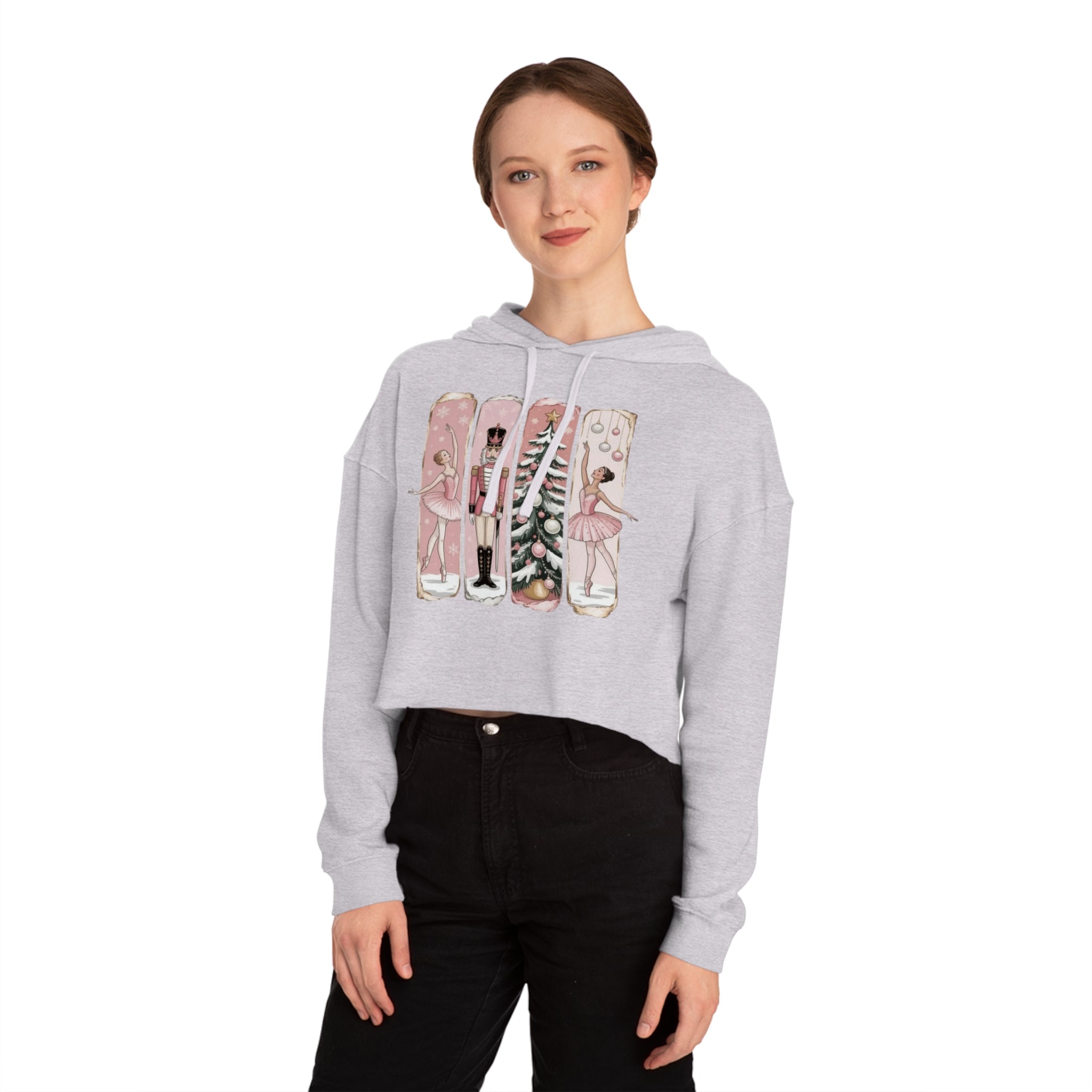 Nutcracker Ballerina Cropped Hoodie  Holiday Dance Sweater Cartoon Christmas T-shirts and Sweaters