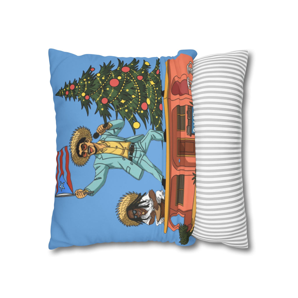 Holiday Vibes Pillow — Festive Duo Singing on Rooftop Christmas Throw Pillow Puerto Rico Culture Pillow